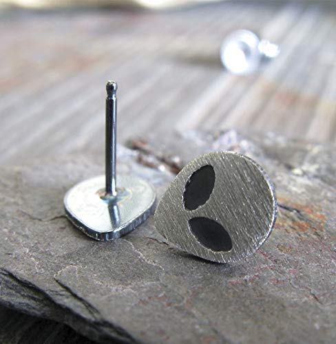 Handmade Alien Stud Earrings in Brushed Sterling Silver - USA Made | Unique Sci-Fi Jewelry for Everyday Wear & Cosplay