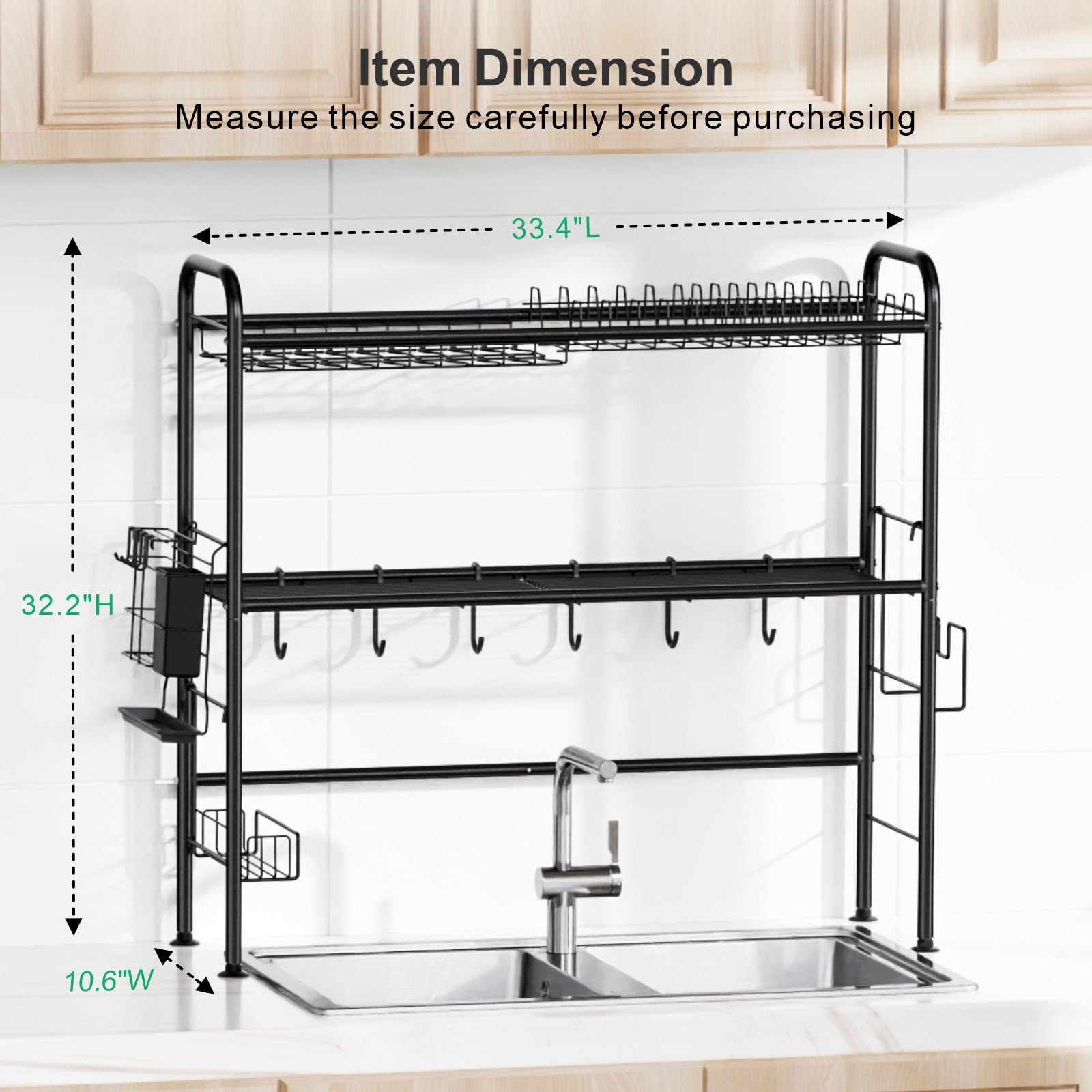 GSlife 2 Tier Over Sink Dish Rack with Utensil Holder - Rustproof Drying Rack for Kitchen Organization - Fits 31.5
