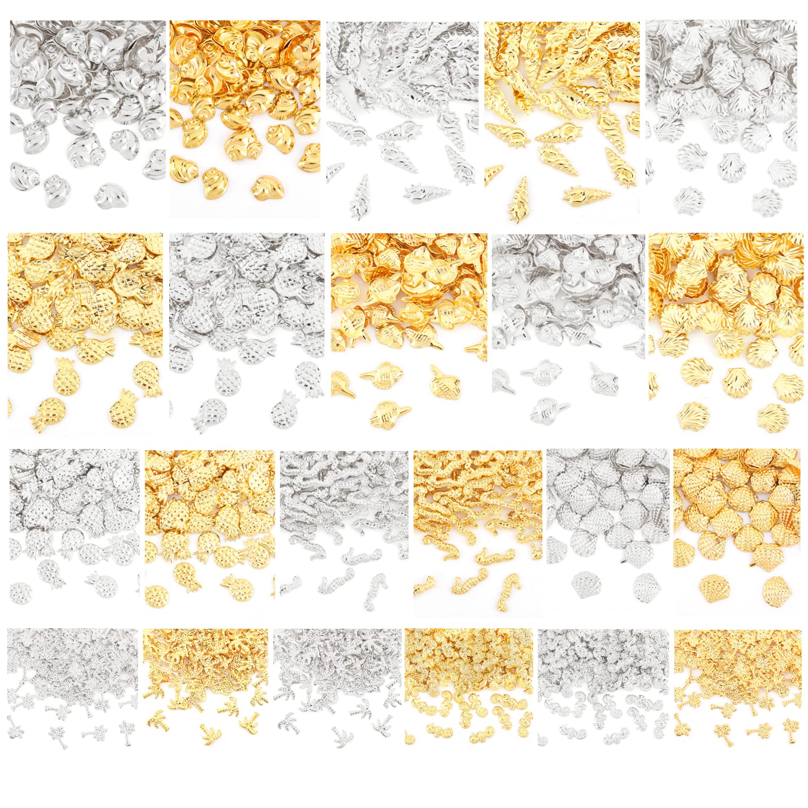OLYCRAFT 2200Pcs Ocean Themed Resin Filler - Gold & Silver Alloy Resin Filling Crafts for Jewelry Making, Nail Art Decorations | DIY Jewelry Accessories, Scrapbooking, Home Decor