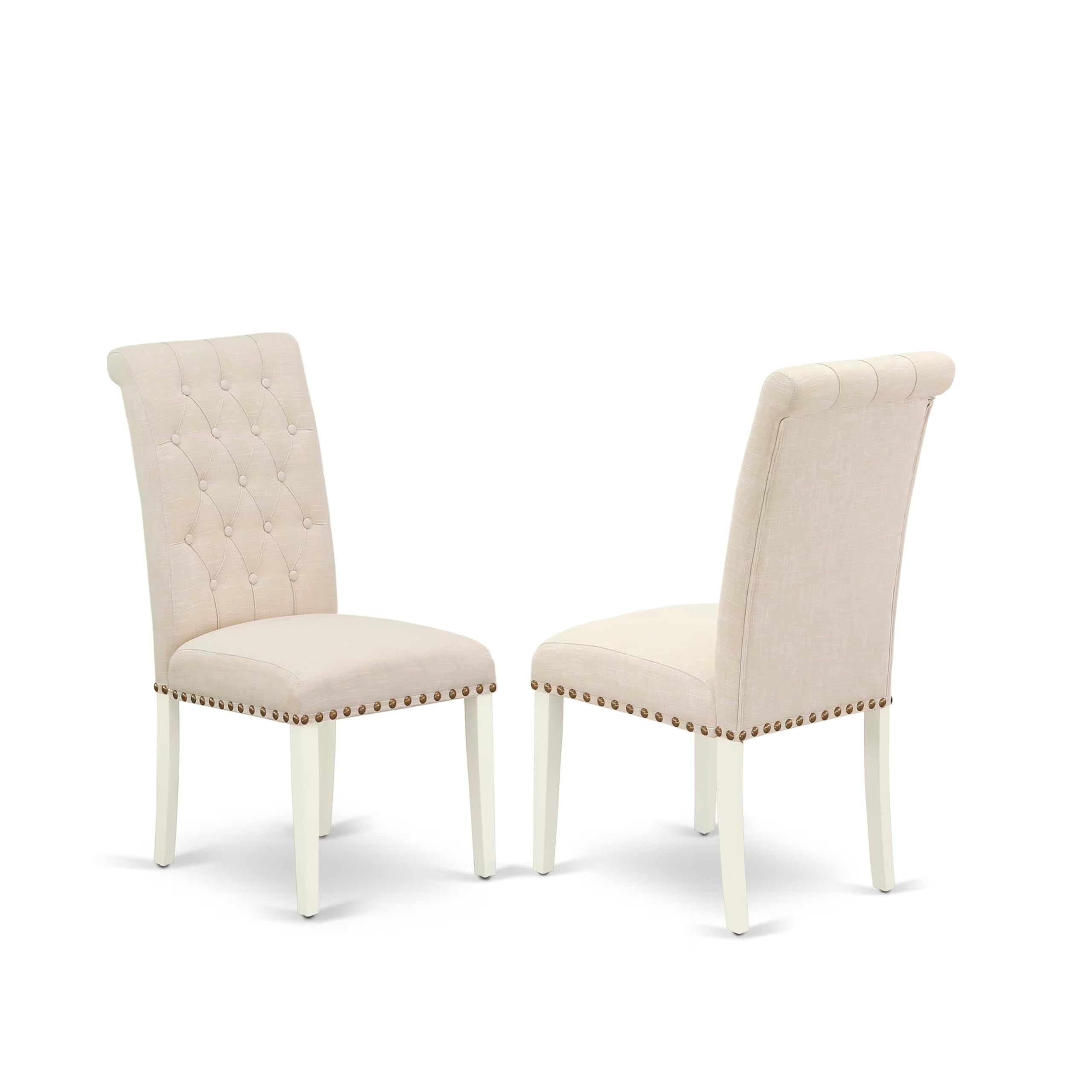 East West Furniture ANBR5-LWH-02 5-Piece Round Dining Table Set with Pedestal Base & 4 Light Beige Linen Parsons Chairs, 36x36 Inch, Linen White - Perfect for Small Kitchen, Breakfast Nook, and Apartment Dining Spaces