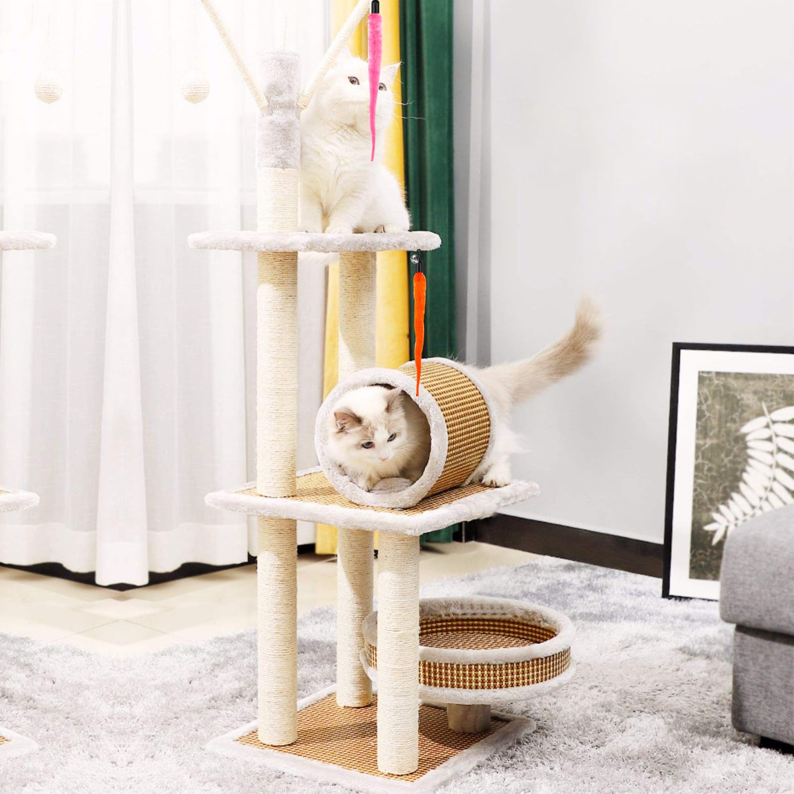 10PCS Cat Worm Toy Set with Feather Attachments & Black String - Interactive Teaser Wand Replacement for Indoor Cats & Kittens - Perfect for Playtime, Exercise, and Bonding with Your Feline Friend