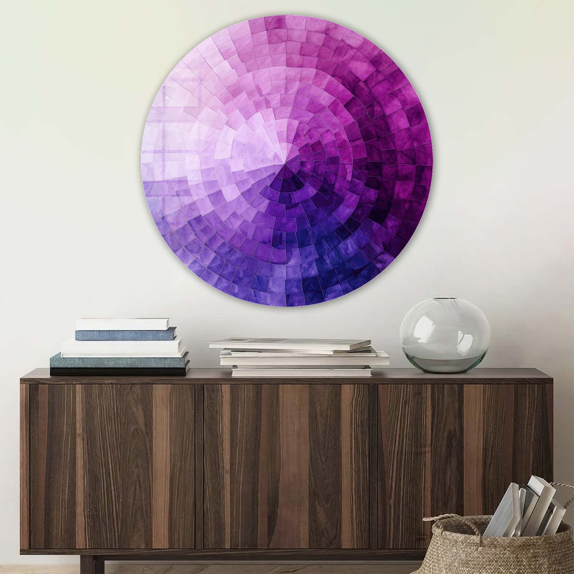 Violet Vortex Rounded Glass Wall Art - Modern Abstract Decor for Living Room, Bedroom & Office - Perfect for Home & Office Decor