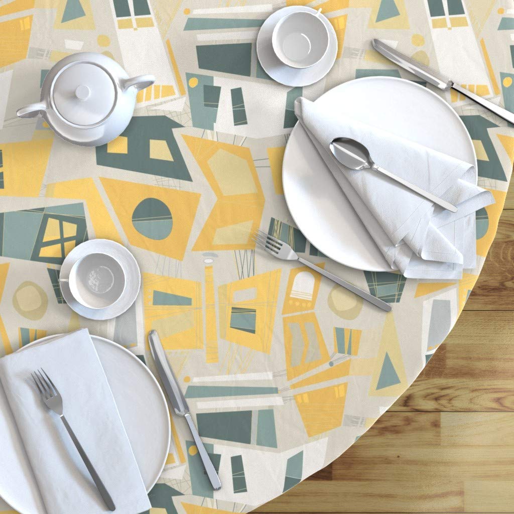 Custom Printed Spoonflower Cotton Sateen Tablecloth - 90 Inch Round Washable Table Cover with Glass Print Design for Dining Room, Wedding, Party Decor