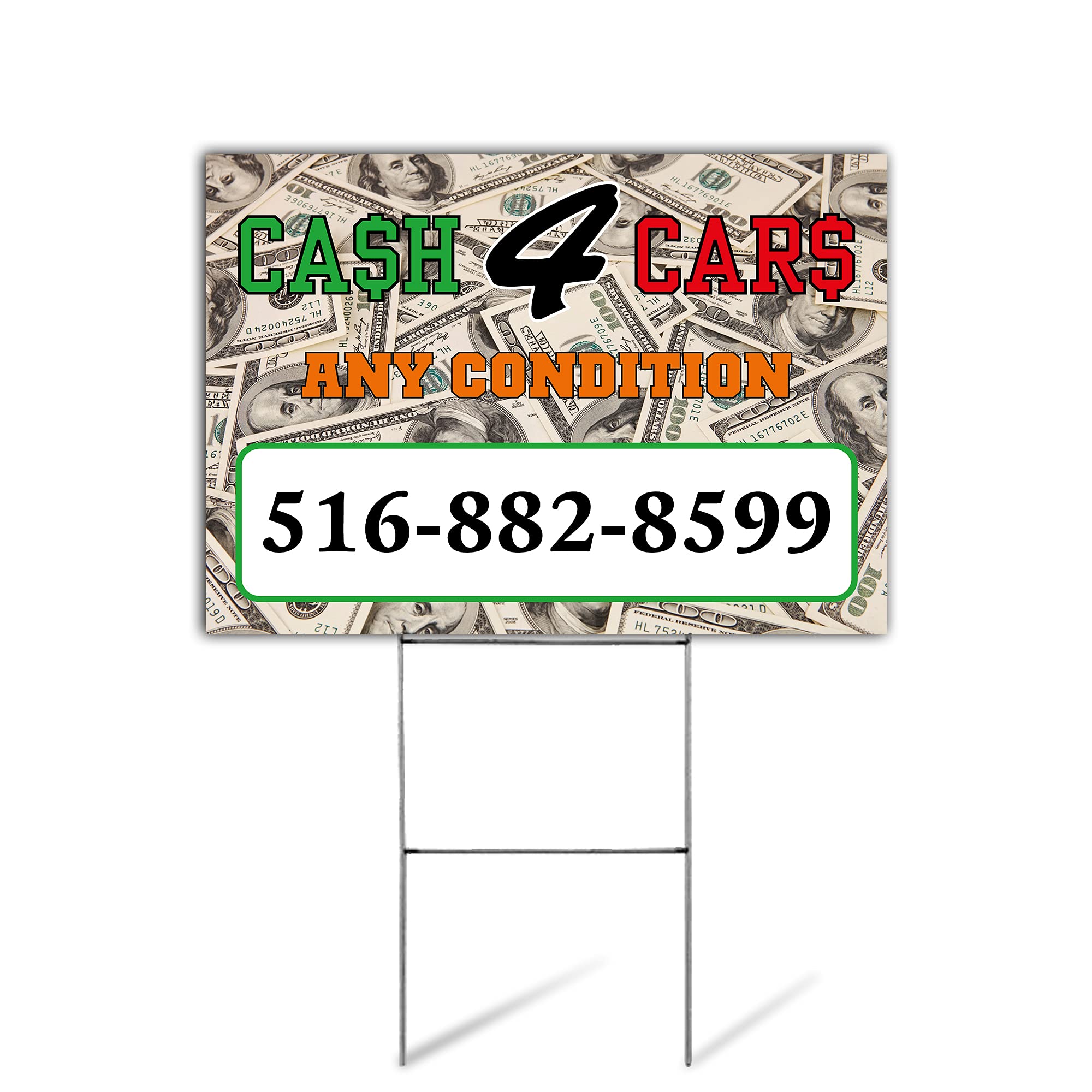 Custom Cash for Cars Yard Sign - Double Sided 24