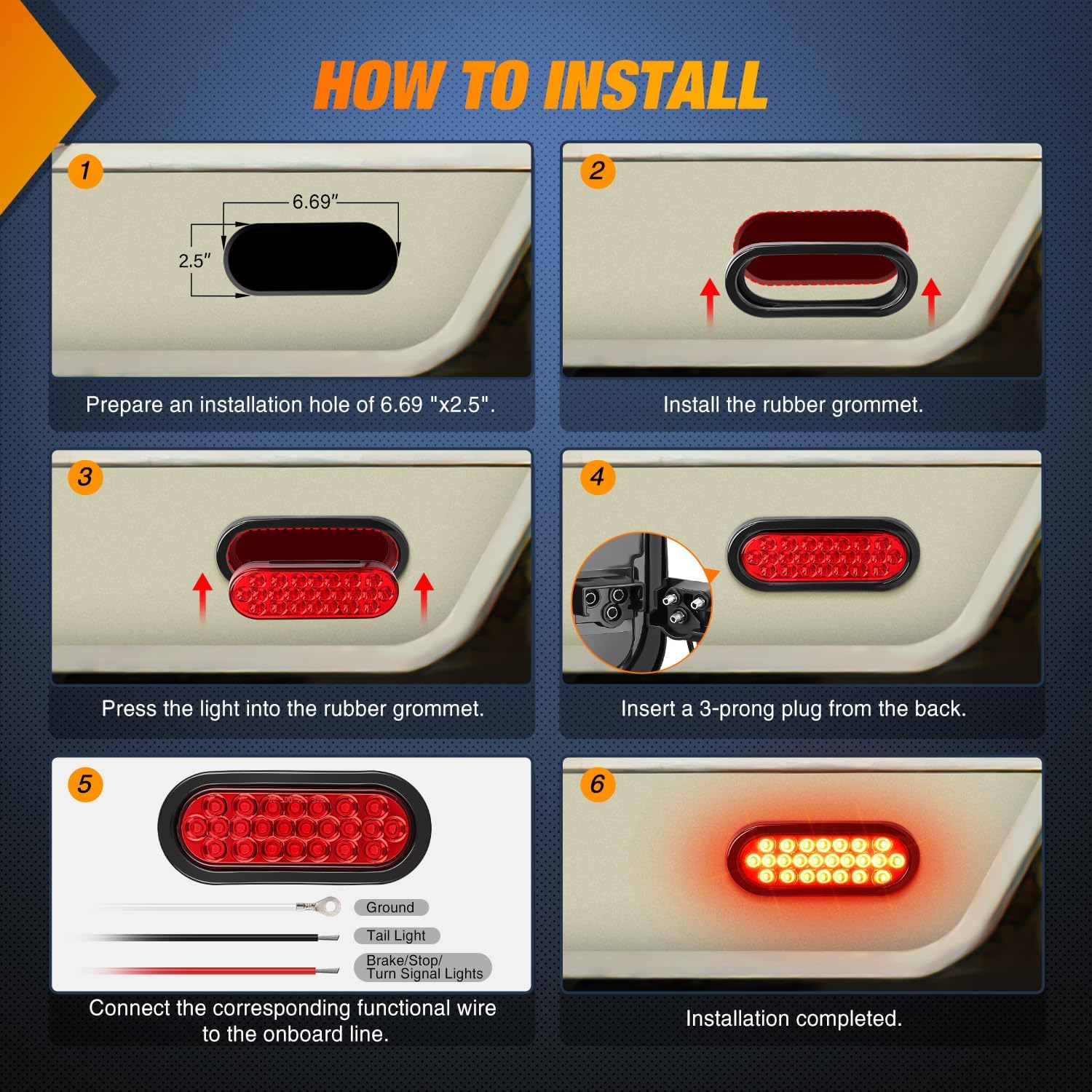 6 Inch Oval Red 24 LED Trailer Tail Lights - 4 Pack for Semi Trucks, Trailers & RVs - Waterproof & Durable Brake Lights for Night Driving Safety
