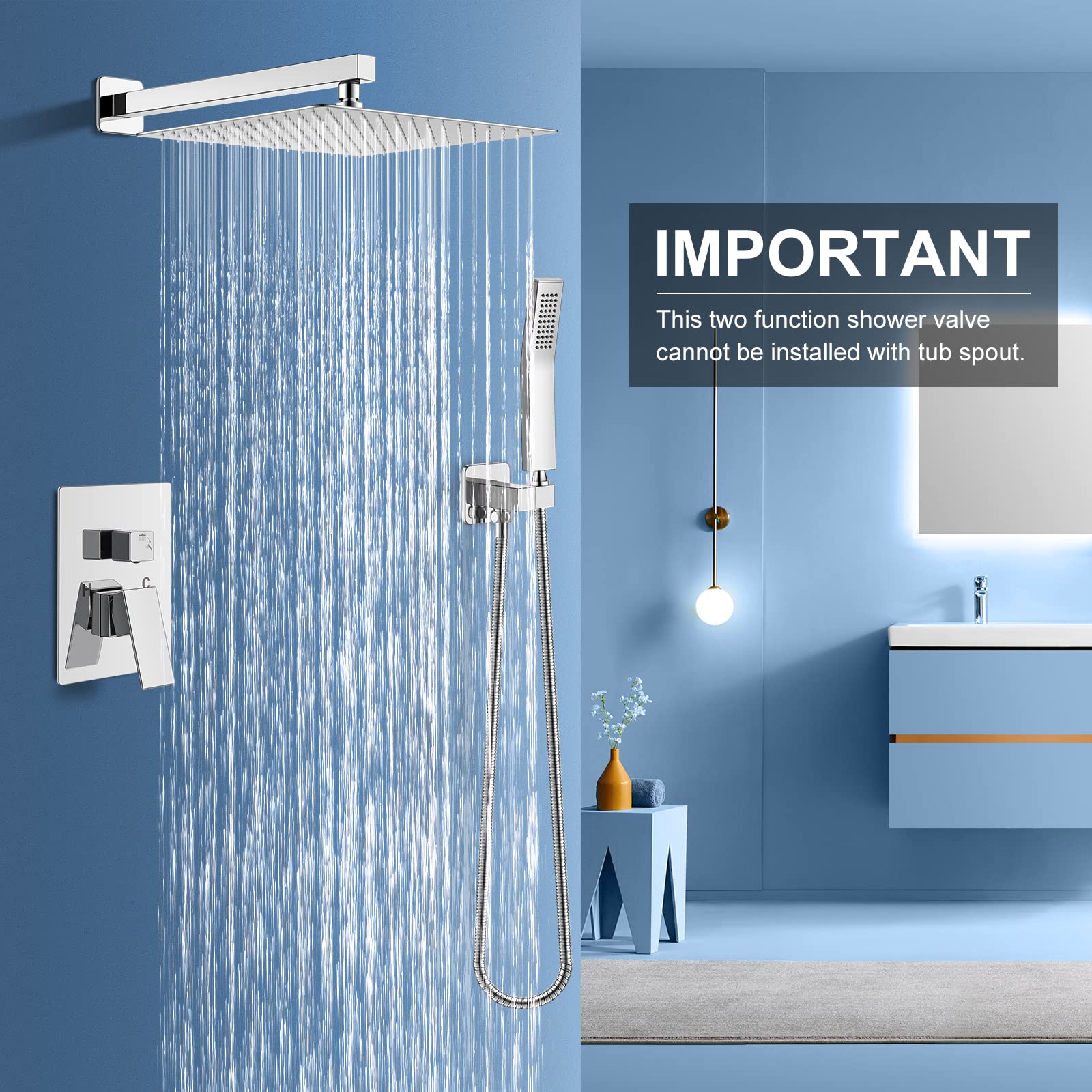 Luxury 12 Inch Chrome Rain Shower Head & Handheld Combo Set - High Pressure Wall Mounted Dual Shower System with Valve Body & Trim - Perfect for Modern Bathroom Renovation & Spa-Like Shower Experience