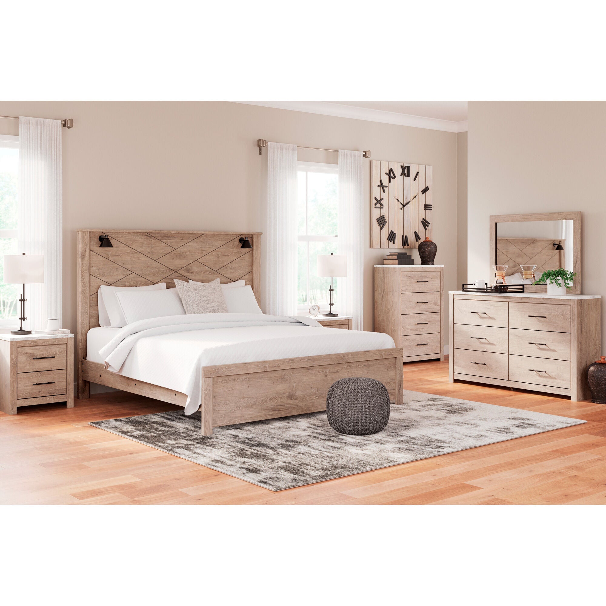 Senniberg Sconce Panel Bed - Modern Upholstered Queen Size Bed Frame with LED Lights - Perfect for Bedroom, Guest Room & Apartment Decor