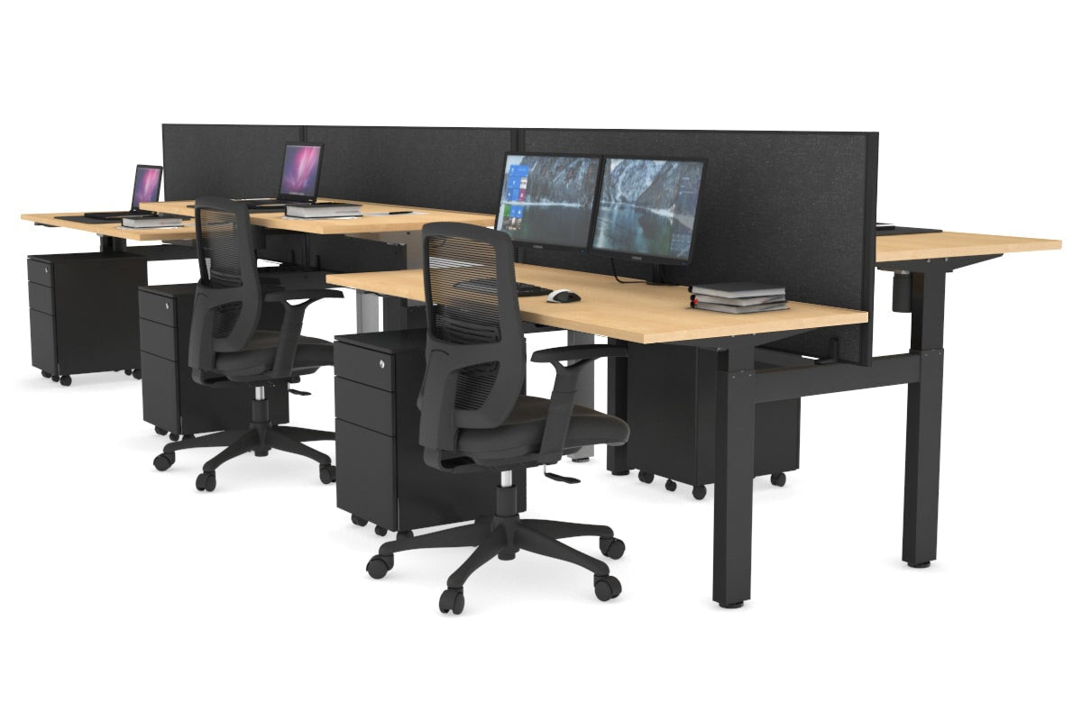 Just Right Height Adjustable 6-Person H-Shaped Workbench - Black Steel Frame [1600mm x 700mm] for Office, Workshop & Industrial Use