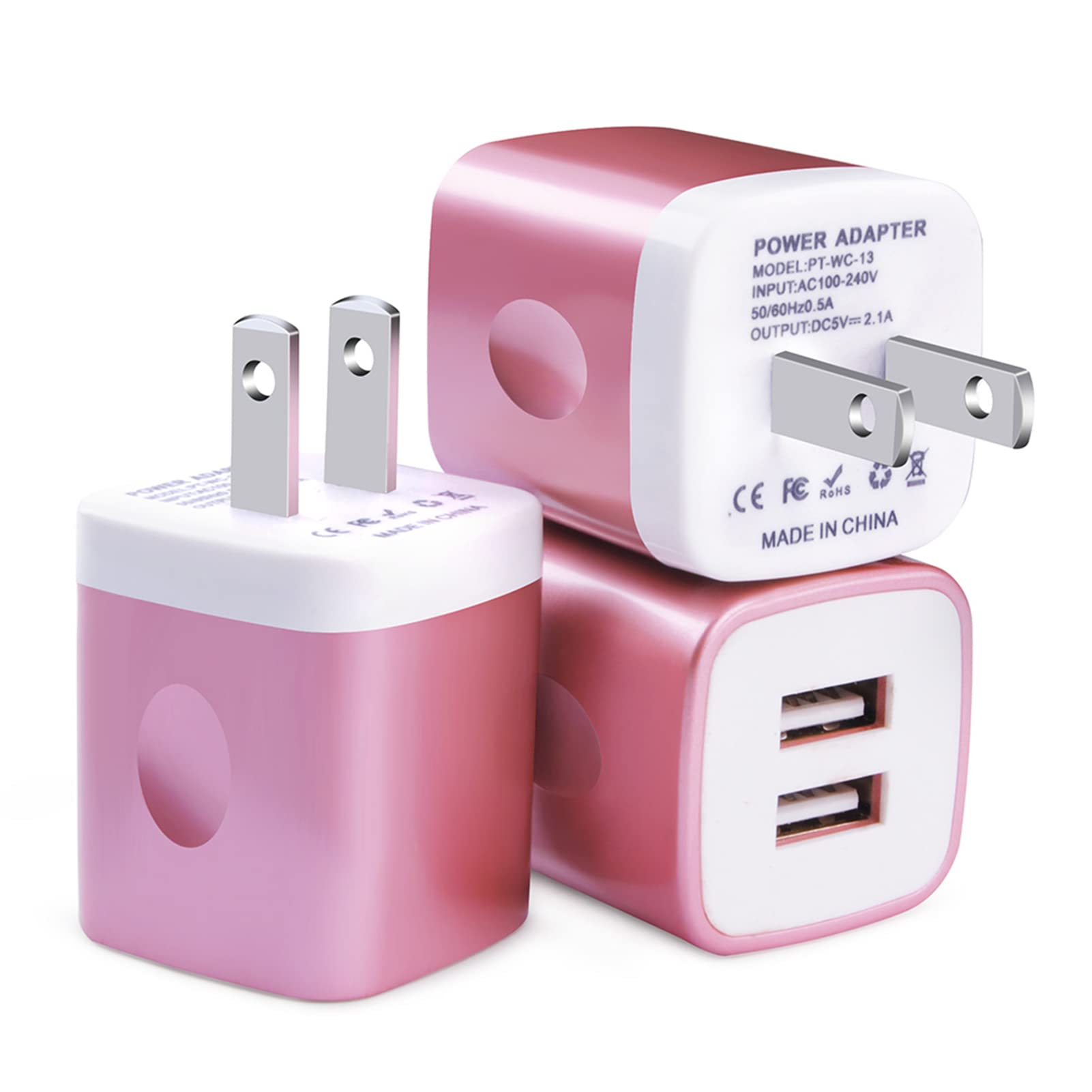FiveBox 3-Pack Dual Port 2.1A Fast USB Wall Charger Adapter - Compatible with iPhone 13/12/11/X/8/7, Samsung Galaxy, Android Phones - Perfect for Home, Office & Travel Charging