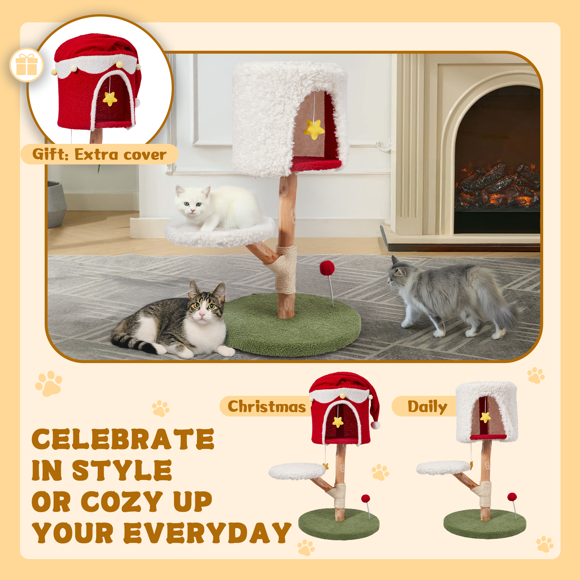 Premium Cat Tree with Scratching Post for Christmas - Cozy Multi-Level Climbing Tower for Indoor Cats - Perfect Holiday Gift for Cat Lovers (Play, Rest & Scratch)