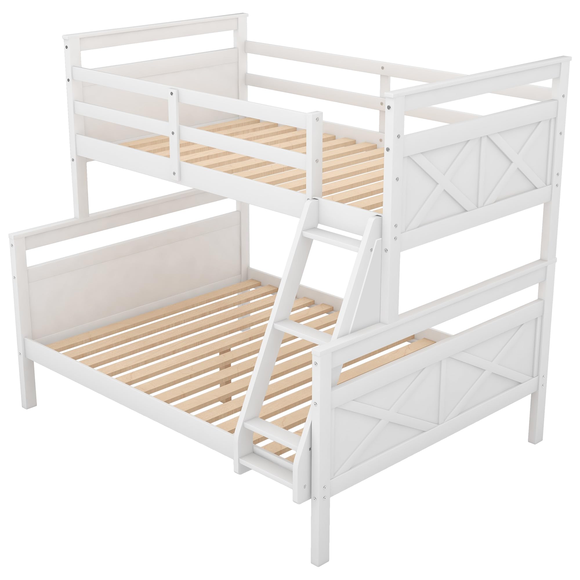 P PURLOVE Twin Over Full Bunk Bed - Convertible Wood Bunk Beds with Ladder for Kids & Guest Rooms
