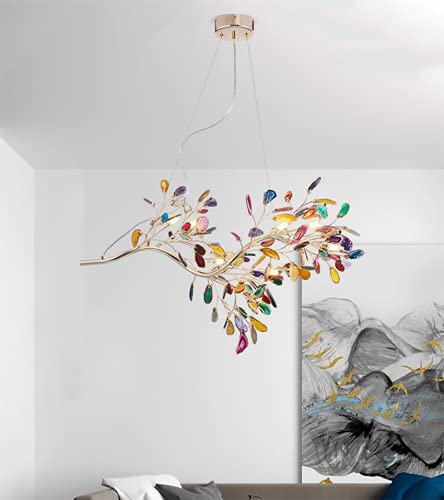 Nordic Style Agate Firefly LED Pendant Light - Modern Champagne Chandelier for Living Room, Bedroom, Restaurant & Hotel (9 Lights) - Perfect for Ambient Lighting and Elegant Decor