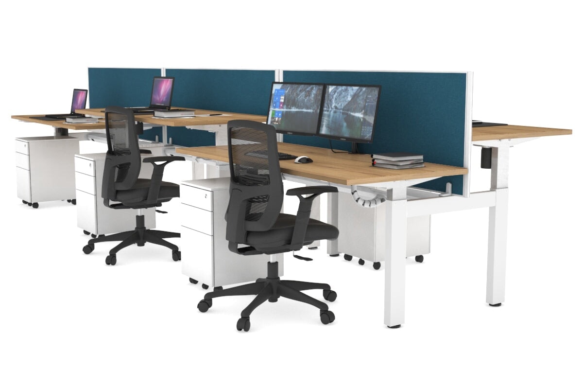 Adjustable 6-Person H Bench Workstation with White Frame [1400L x 700W] - Perfect for Office, Classroom, or Collaborative Workspace