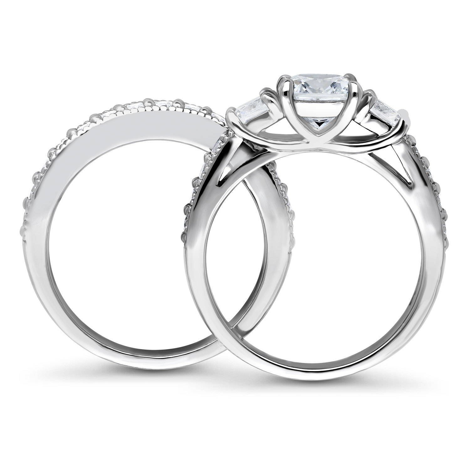 BERRICLE Sterling Silver 3-Stone Wedding Engagement Ring Set for Women - 1.5 Carat Cushion Cut Cubic Zirconia CZ, Rhodium Plated, Size 4-10 - Perfect for Proposals, Anniversaries & Special Occasions