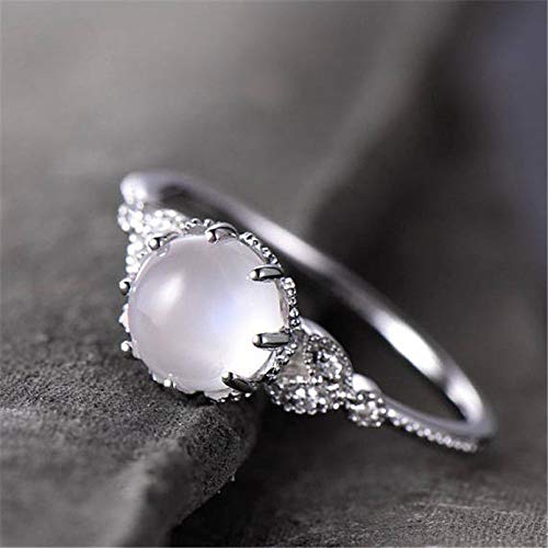925 Silver Moonstone Ring with Fire Opal & Diamond - Elegant Transparent Gemstone Engagement Ring for Women, Wedding Band, Cocktail Party Jewelry Gift (Perfect for Anniversary, Valentine's Day & Special Occasions)