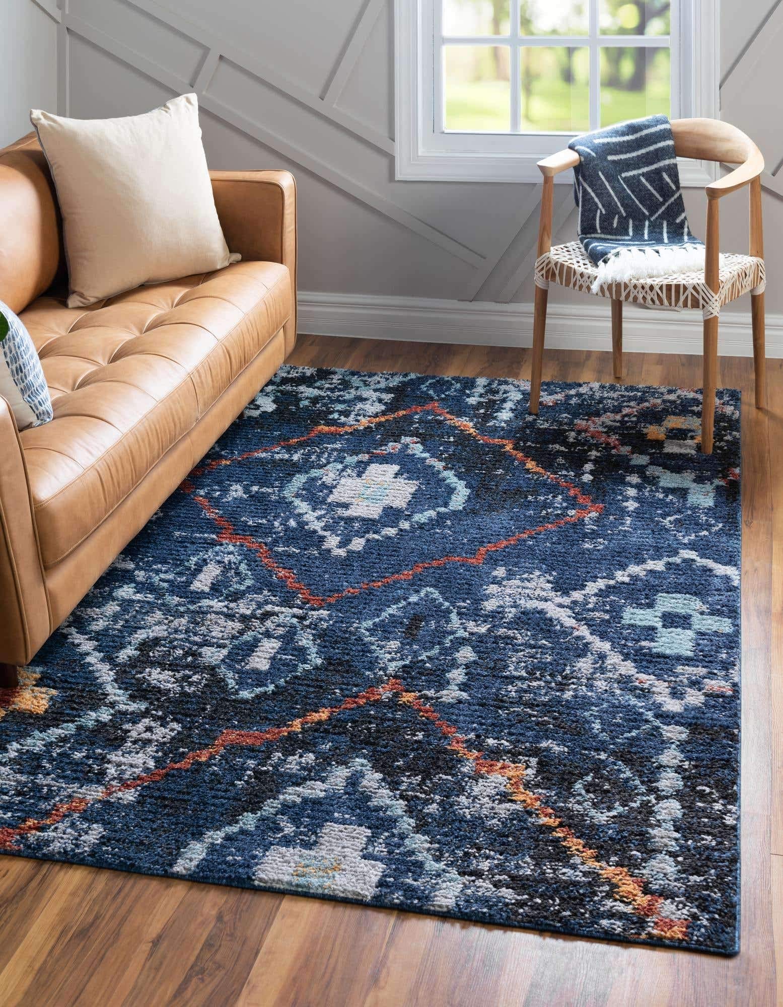 Unique Loom Morocco Collection Tribal Southwestern Bohemian Area Rug 8x10 Feet Navy Blue Gray - Perfect for Living Room, Bedroom & Boho Home Decor