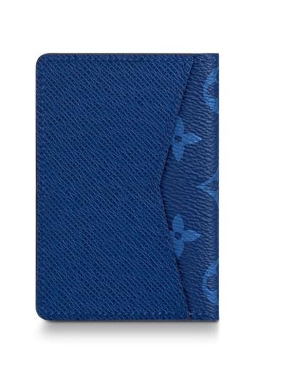 LV Taiga Monogram Cobalt Pocket Organizer - Slim Leather Card Holder for Men | Perfect for Business Cards, Credit Cards & ID | Office, Travel & Everyday Use