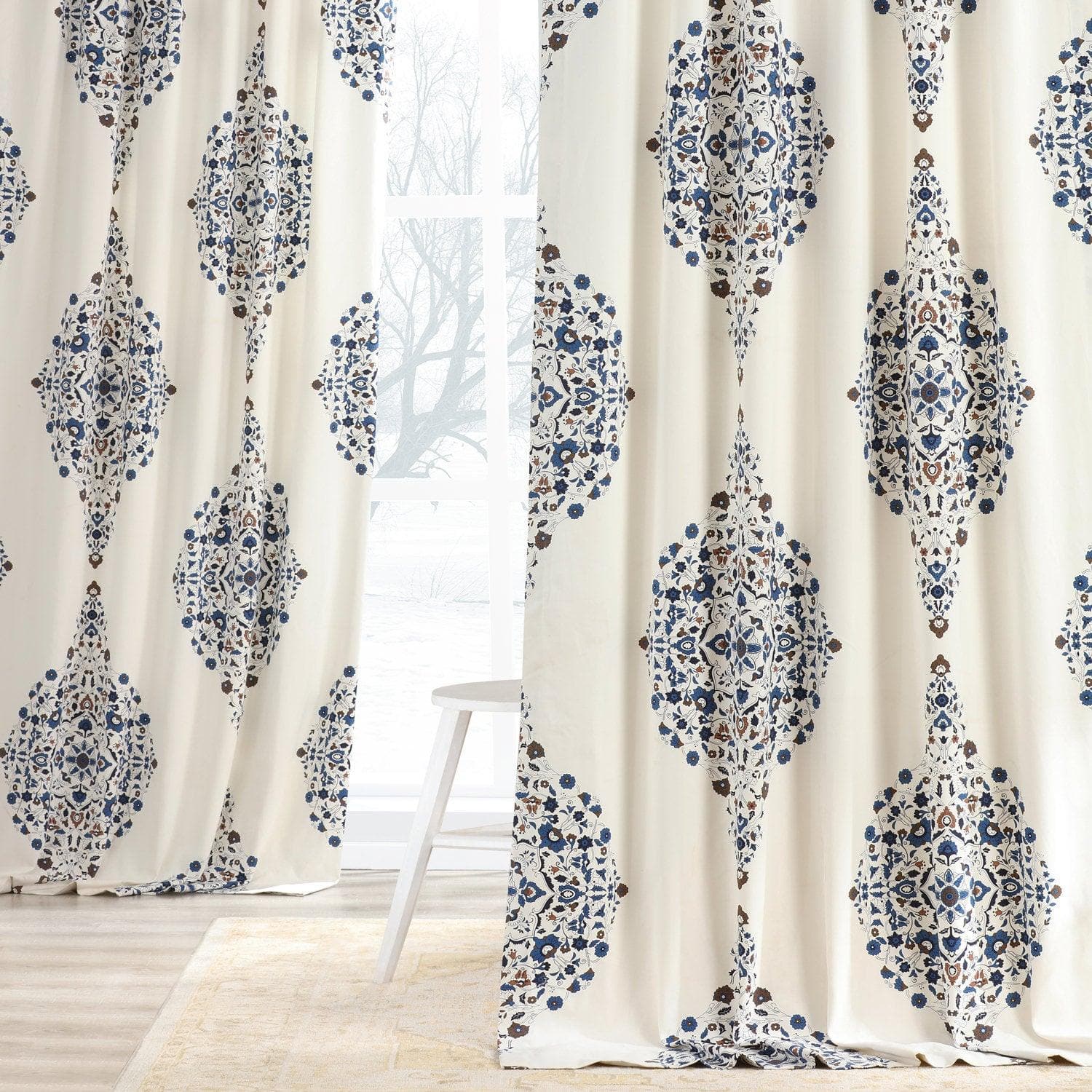 Premium Kerala Blue Emblem Printed Cotton Blackout Curtains - Elegant Window Treatment for Bedroom, Living Room & Nursery - Blocks Sunlight & Enhances Privacy