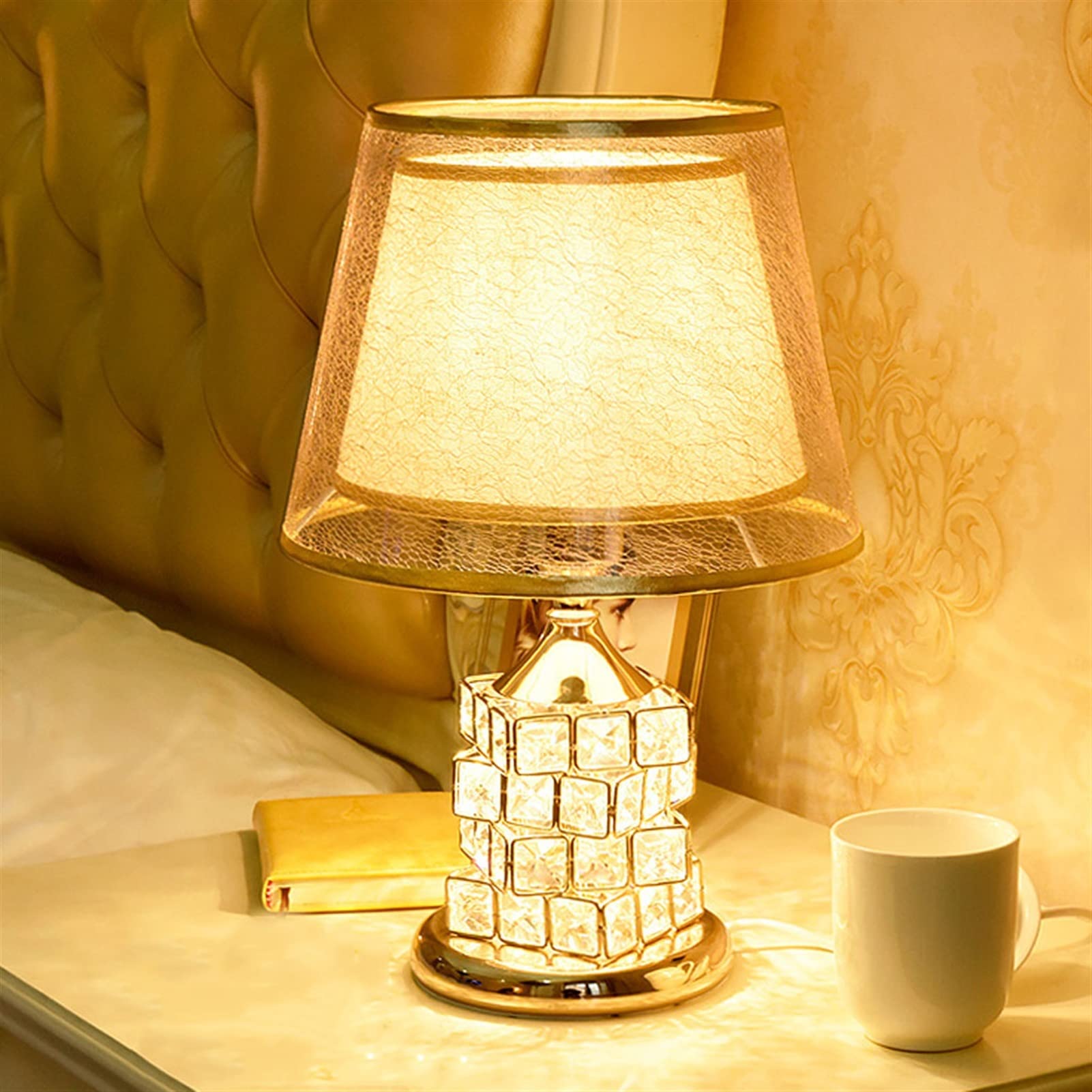 Modern Crystal Table Lamp - Set of 2 Elegant Glass Nightstand Lamps for Bedroom, Living Room & Girls Room | Dimmable LED Bedside Lighting for Home Decor & Reading