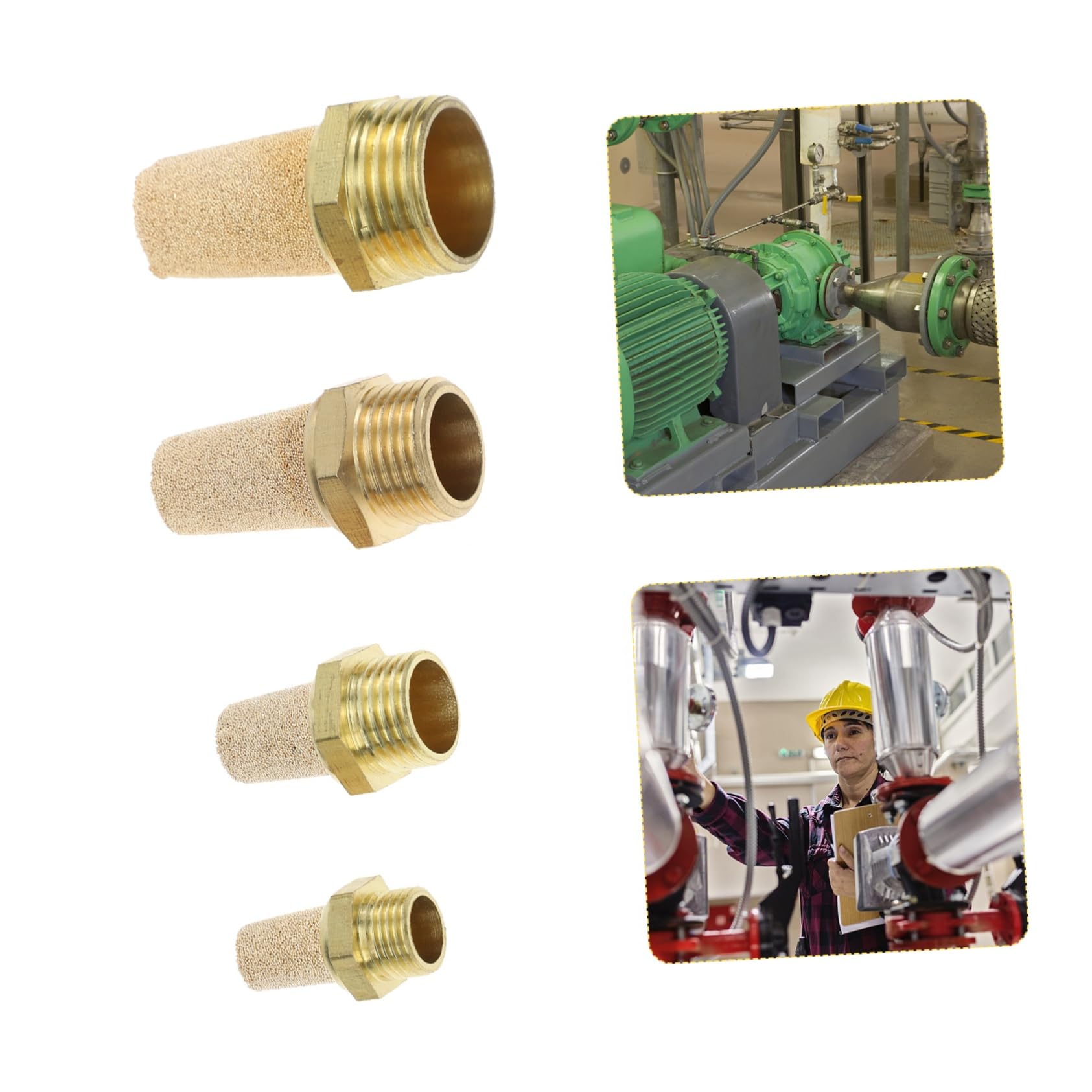 4-Piece Brass Pneumatic Muffler - High Efficiency Noise Reducer for Air Compressor Tools | Perfect for Workshops, Garages & Industrial Use