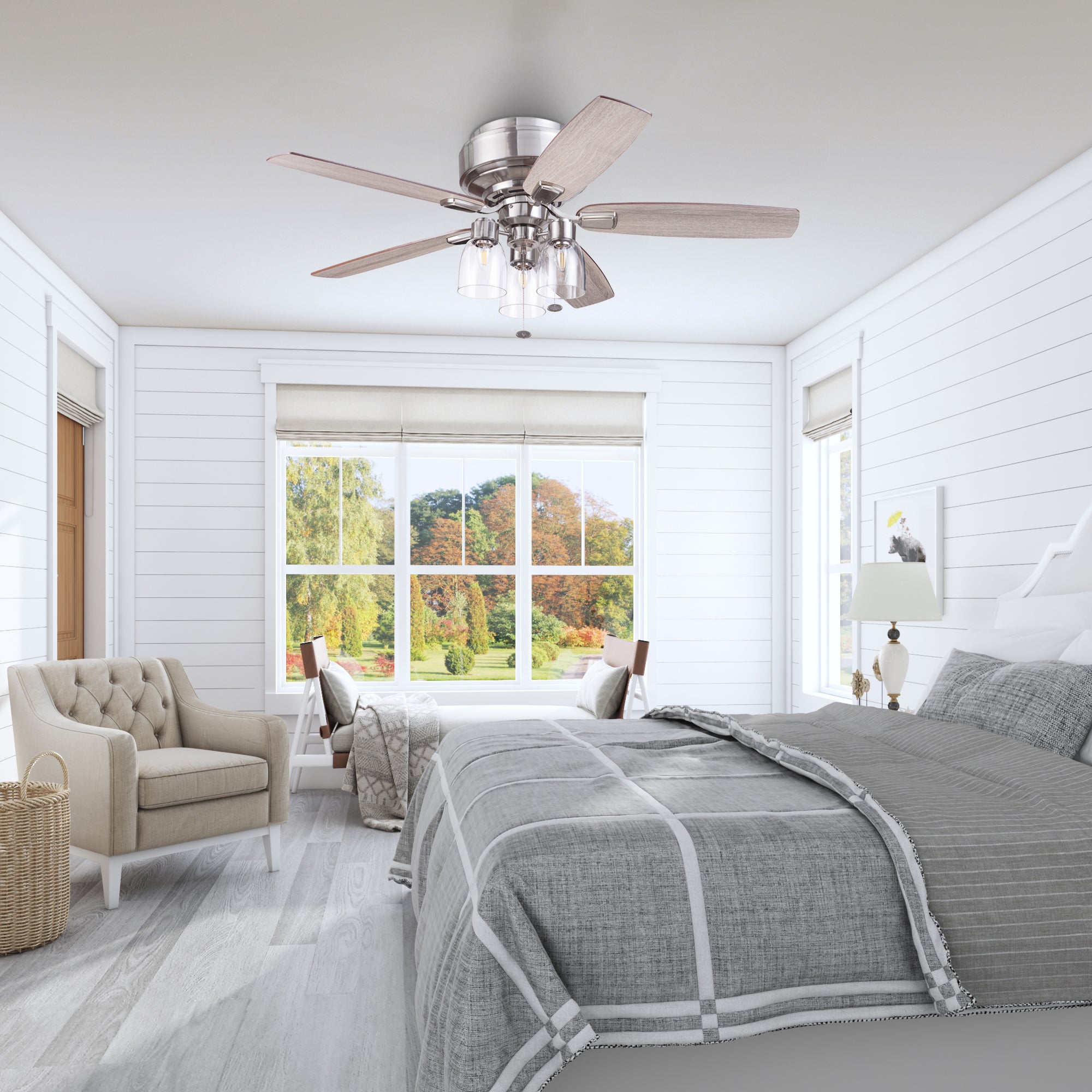 52 Inch Magonia Brushed Nickel Ceiling Fan with Pull Chain & Quick Attach™ - Perfect for Living Room, Bedroom, and Outdoor Spaces