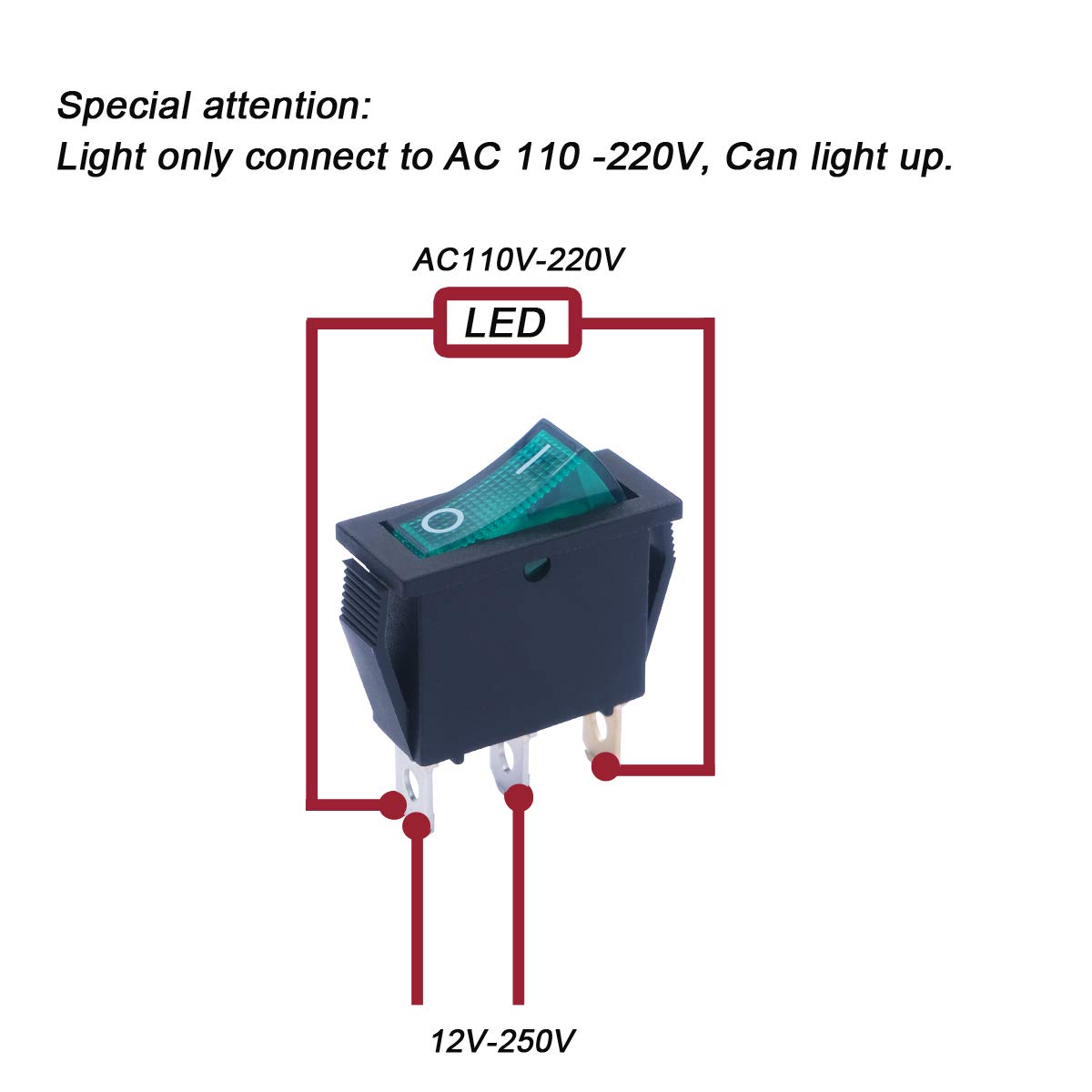 MXU3-101NG 6-Pack AC 110V/120V SPST ON-Off Rocker Switch with Green LED Light - 3 Pin Snap-in Toggle Power Switch for Home Appliances & Industrial Equipment - Perfect for Control Panels, Machinery, and DIY Electrical Projects
