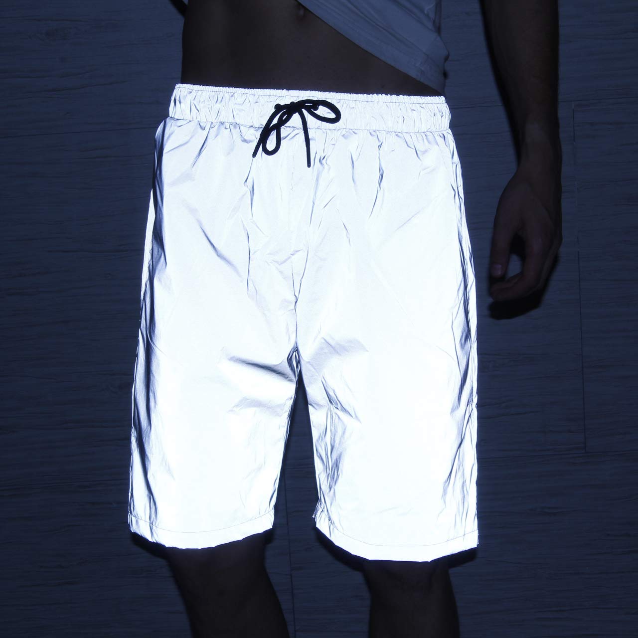 LZLRUN Men's Reflective Running Shorts - High Visibility Fluorescent Jogging Pants for Night Workouts & Outdoor Sports - Perfect for Evening Jogging, Cycling, and Gym Training