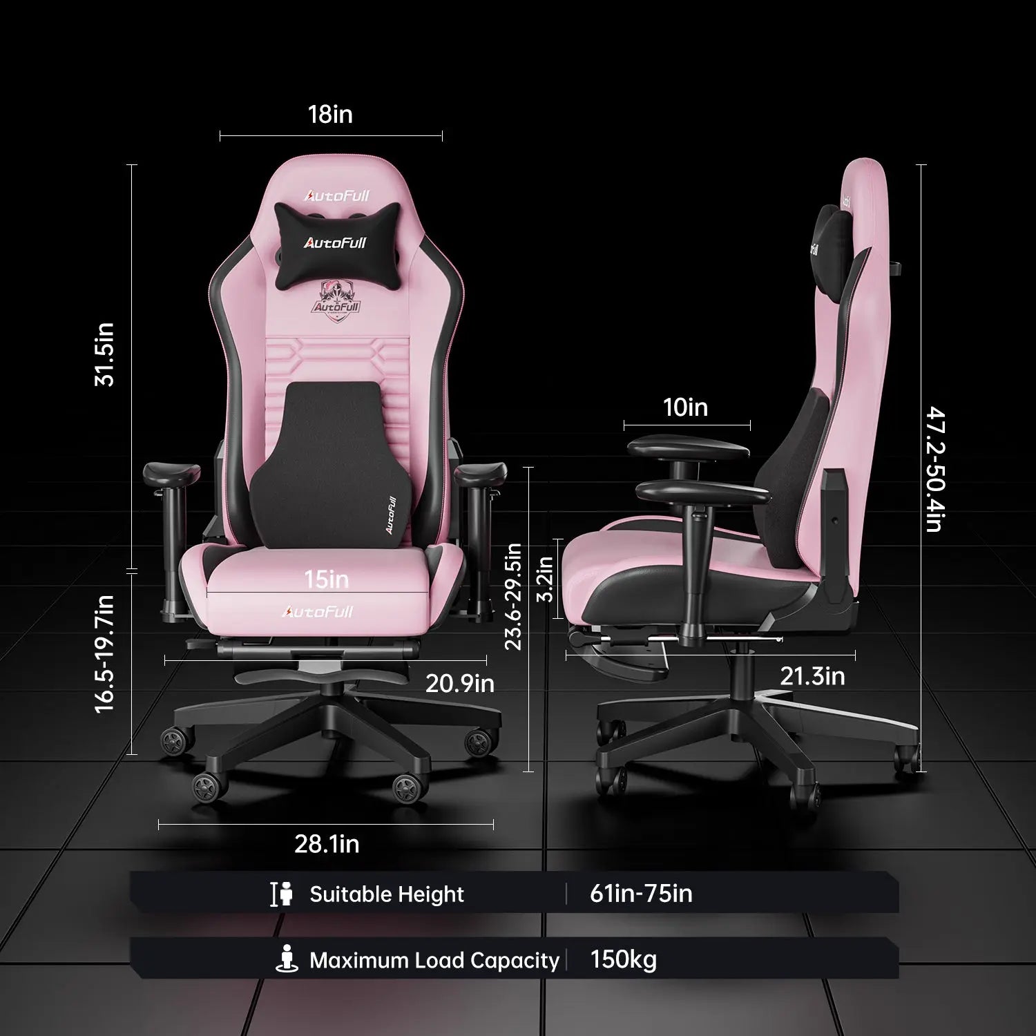AutoFull C3 Ergonomic Gaming Chair with Adjustable Lumbar Support - Comfortable Racing Style Computer Chair for PC Gamers & Office Workers, Perfect for Long Gaming Sessions & Home Office Use