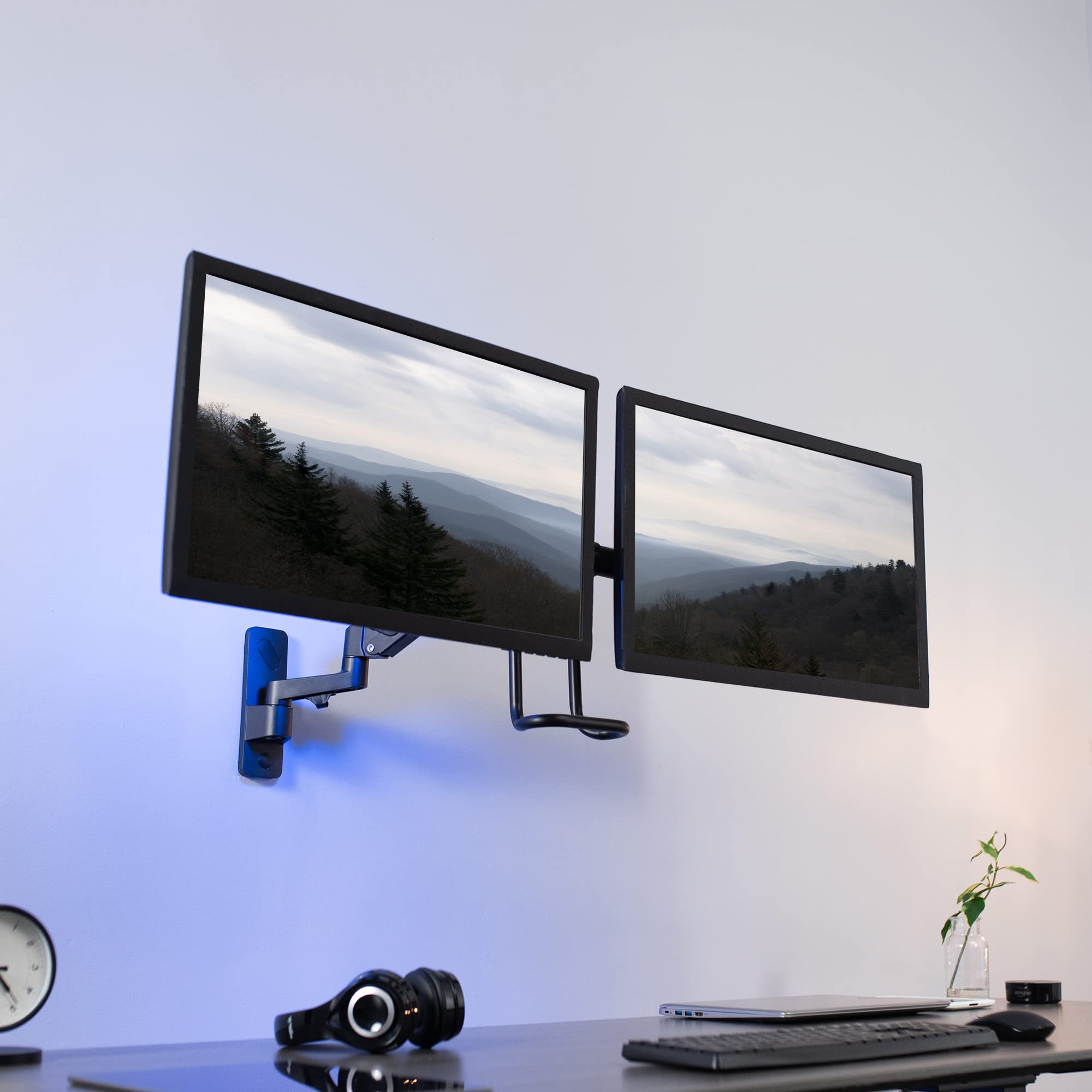 VIVO Premium Aluminum Single/Dual Monitor Wall Mount - Adjustable Pneumatic Arm for 2 Screens up to 27