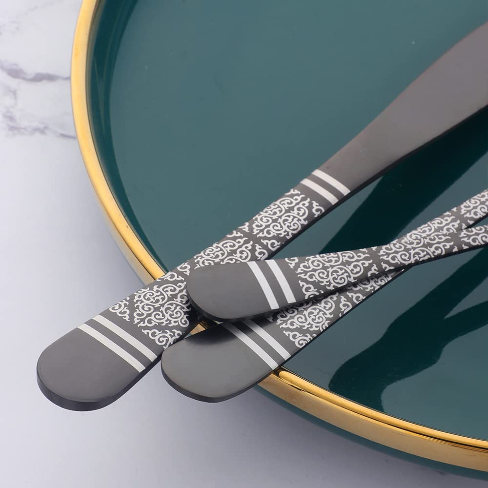 20-Piece Black Hammered Flatware Set for 4 - Stainless Steel Cutlery with Unique Pattern Design | Includes Dinner Knives, Forks & Spoons | Mirror Polish & Dishwasher Safe | Perfect for Christmas Gifts, Dinner Parties & Home Decor