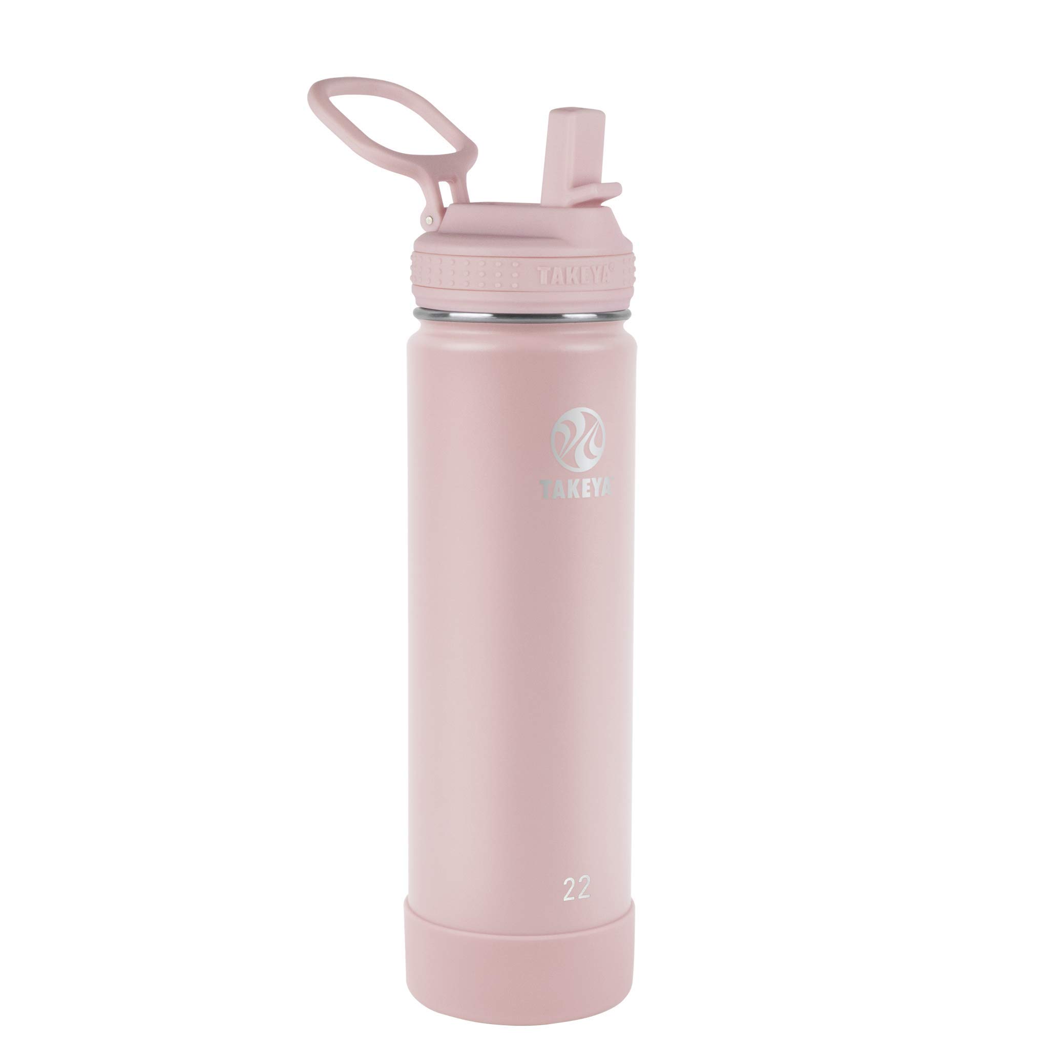 Takeya Actives 22oz Insulated Stainless Steel Water Bottle with Straw Lid - Leakproof, BPA-Free, Keeps Drinks Cold 24 Hours/Hot 12 Hours - Perfect for Gym, Hiking & Outdoor Activities (Blush Pink)