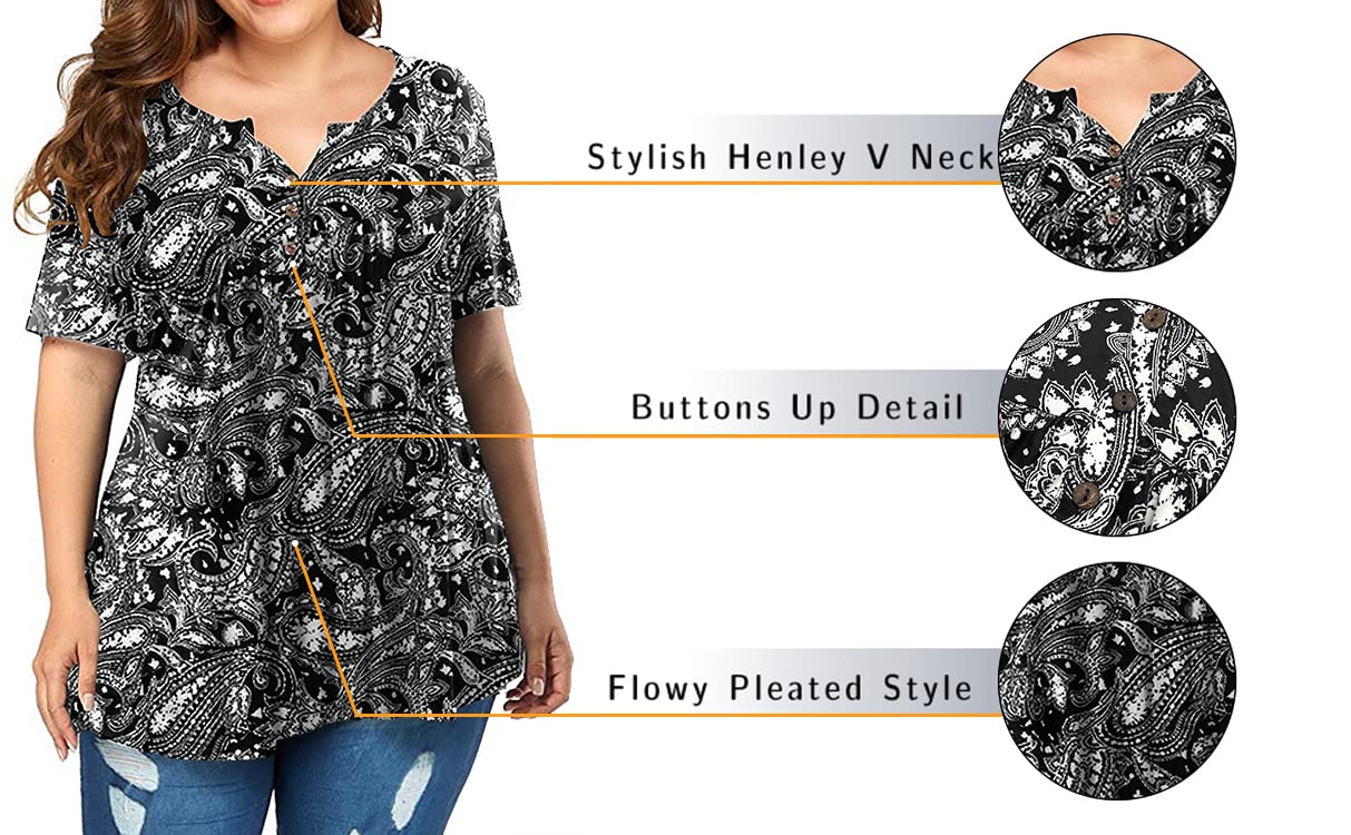 Plus Size Women's Summer Henley Shirts - Flowy Tunic Tops for Casual Wear, Beach Outfits & Everyday Comfort