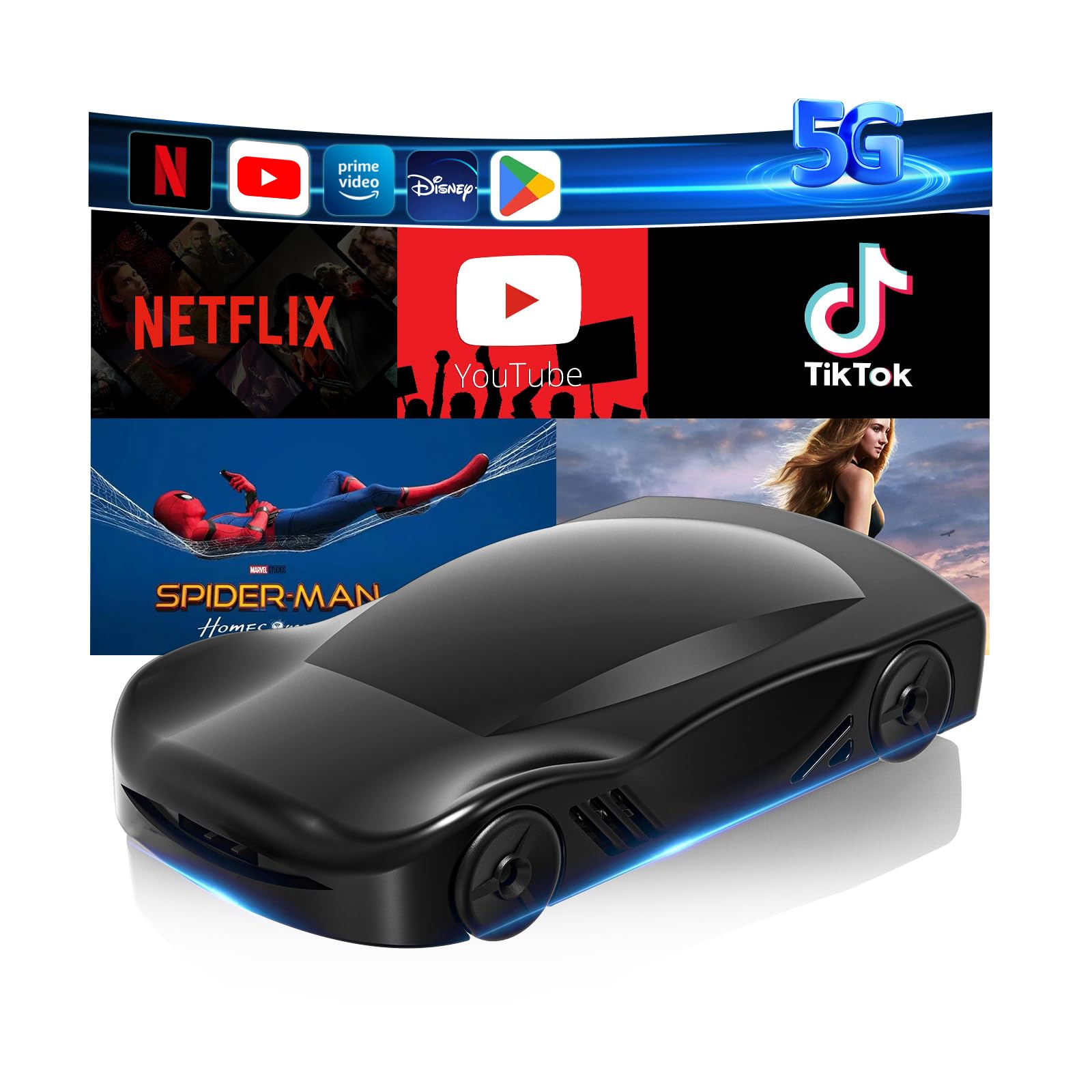 HESHS Wireless CarPlay & Android Auto Adapter for iPhone & Android - 2-in-1 Box with Netflix, YouTube, Play Store Support | Mirror Link | 5GHz WiFi & Bluetooth | TF Card Slot | Perfect for Road Trips & In-Car Entertainment