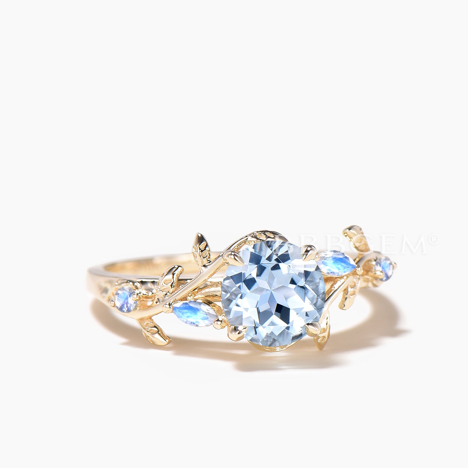 Natural Aquamarine & Moonstone Engagement Ring - Nature Inspired Leaf Design for Women, Perfect for Weddings, Proposals & Special Occasions