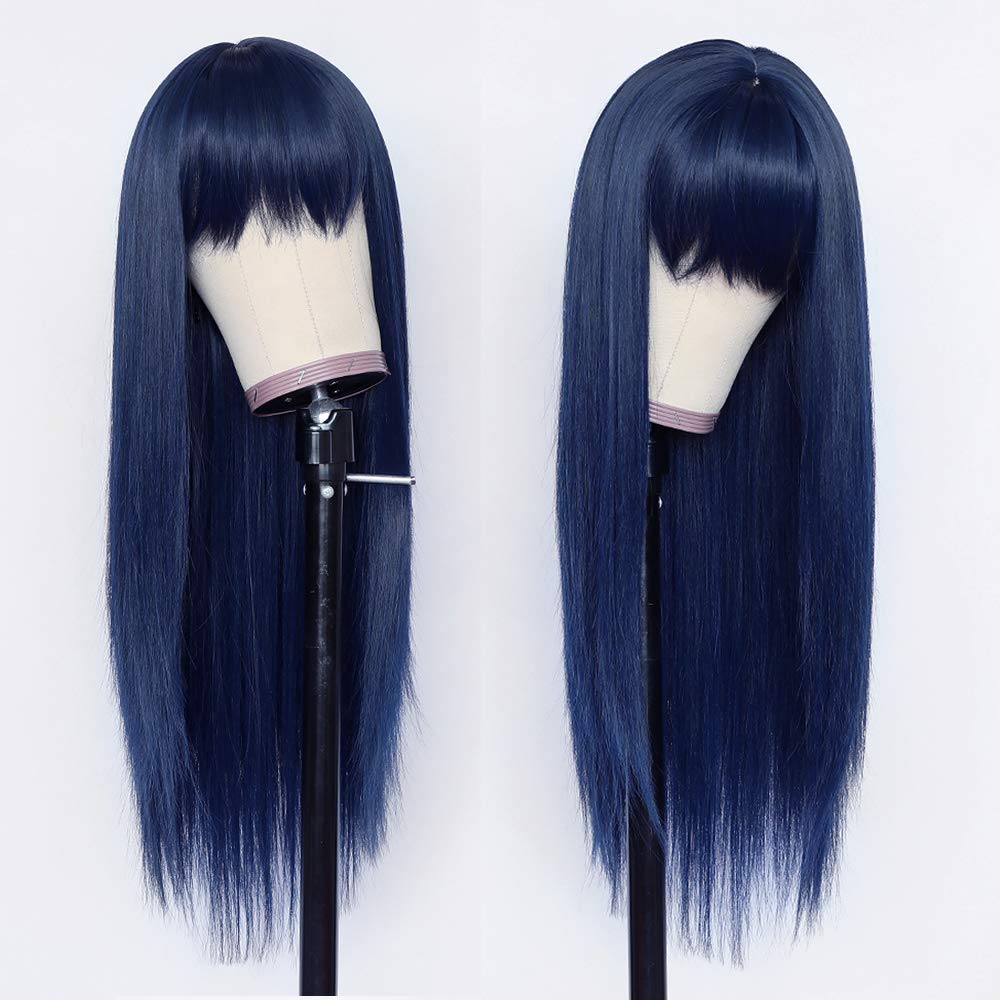 Heat Resistant Synthetic Blue Hair Wig with Bangs - No Lace Fashion Wig for Women | Perfect for Cosplay, Costume Parties & Everyday Style