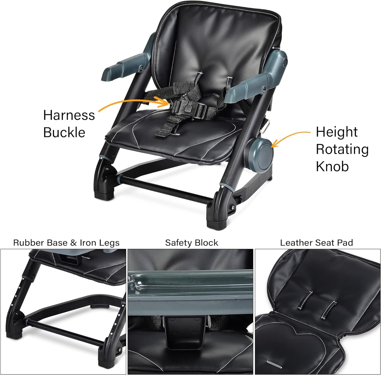 Voltz Toys 3-in-1 Travel Booster Seat for Kids - Adjustable, Foldable & Portable High Chair with Safety Harness - Perfect for Babies, Toddlers & Travel - Use at Home, Restaurants or Road Trips (Black)