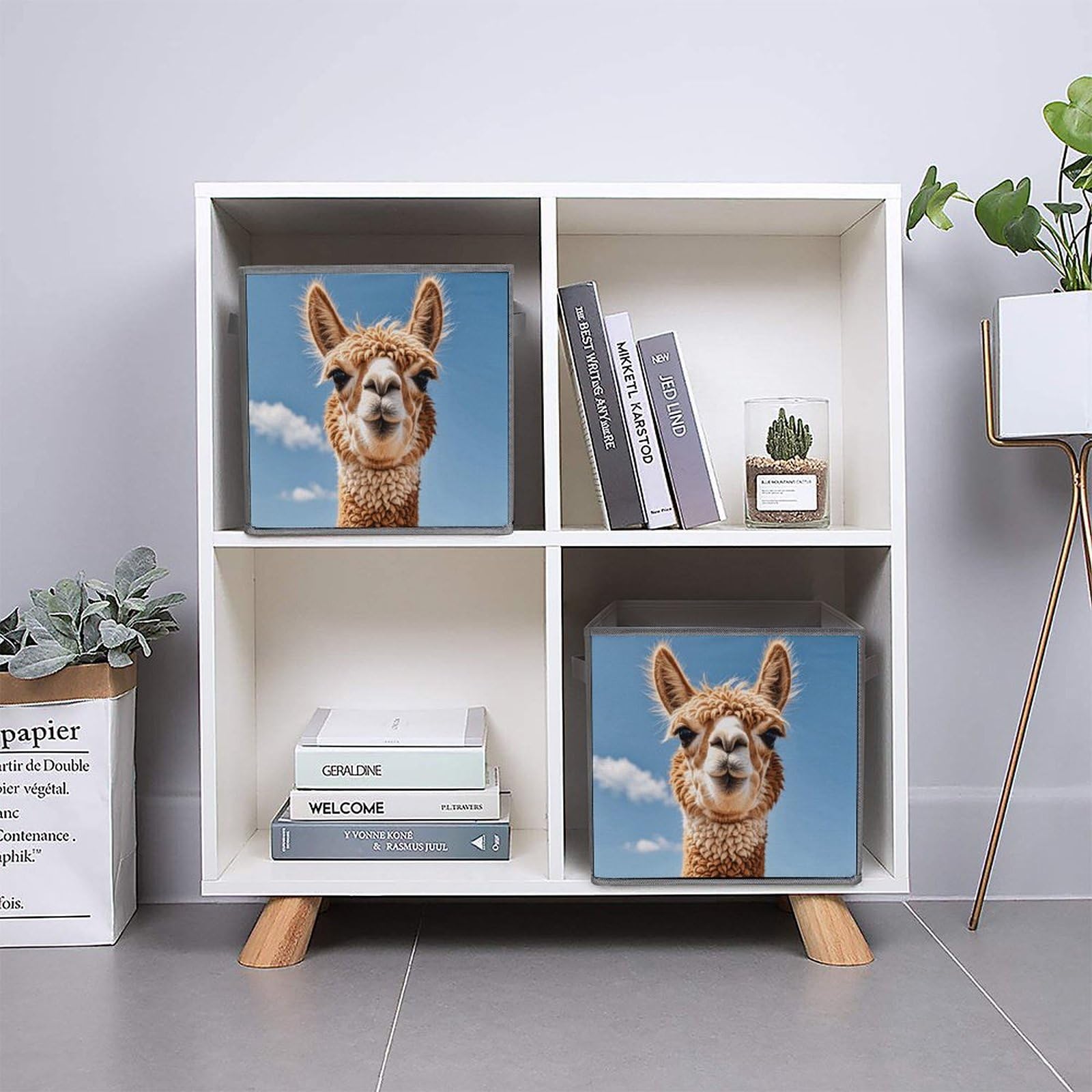 6-Piece Collapsible Storage Bins with Handles - Cute Alpaca Llama Printed Foldable Organizer Boxes for Shelves, Closet, Bathroom & Kids Room Organization | Space-Saving Home Storage Solution