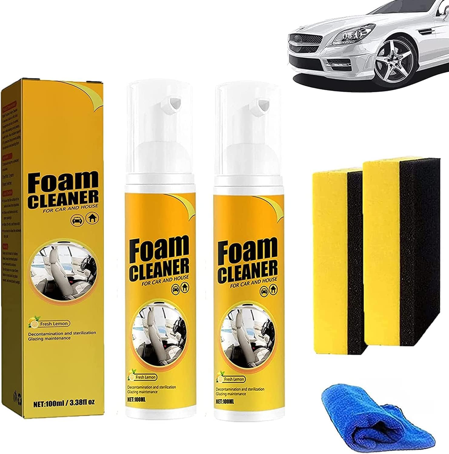All-Purpose Foam Cleaner for Car & Home - Multi-Surface Magic Foam Cleaner Spray (30ML, 2Pcs) - Perfect for Upholstery, Dashboard, Leather Seats & Household Surfaces