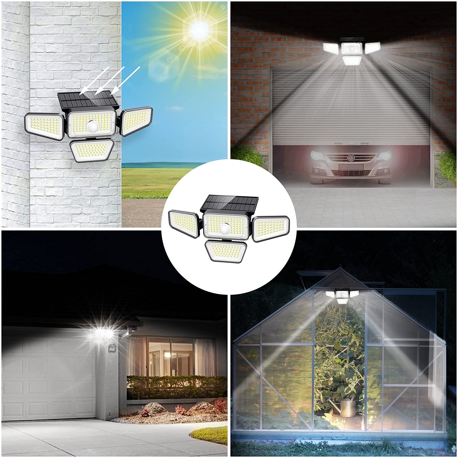 270 LED Solar Lights Outdoor - 3000LM Motion Sensor Security Light, IP65 Waterproof 4 Heads with 3 Modes & 330° Wide Angle (6500K, Wireless Solar Powered Flood Lights) - Perfect for Driveway, Garden, Yard, Patio & Backyard Lighting (2 Pack)