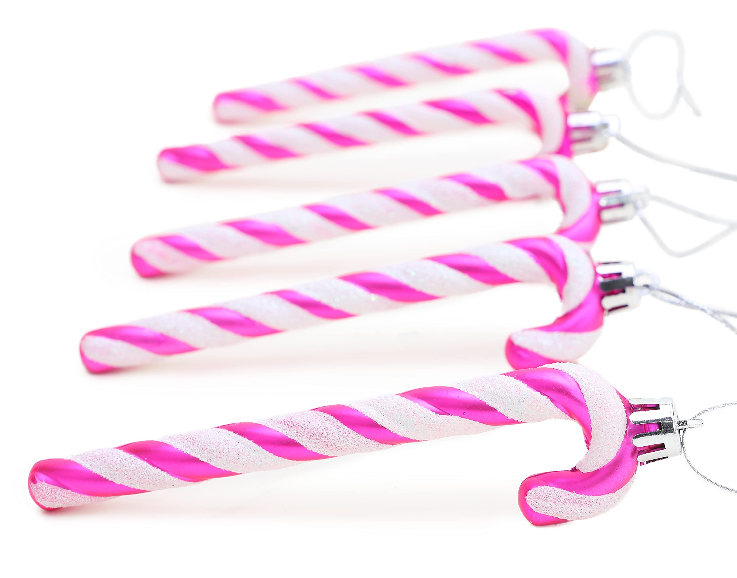 Christmas Tree Decorations - Pack of 6 Glitter Candy Cane Ornaments (13cm, Hot Pink) | Festive Holiday Decor for Xmas Tree, Home, Office & Party Decorating