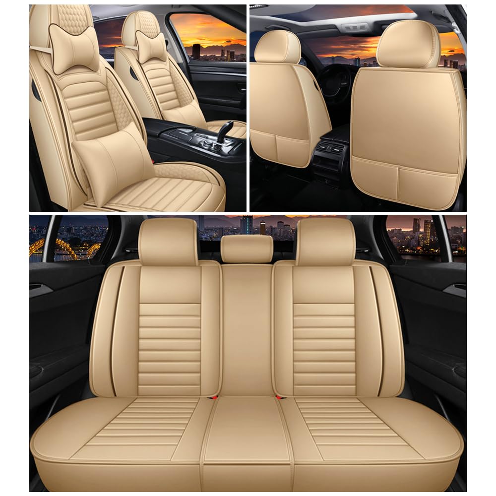 **Waterproof Leather Car Seat Covers for Hummer H3 2006-2010 – Soft, Airbag-Compatible Vehicle Protector with Pillow (Beige, Full Set) – Perfect for Off-Roading, Daily Commutes & Road Trips**
