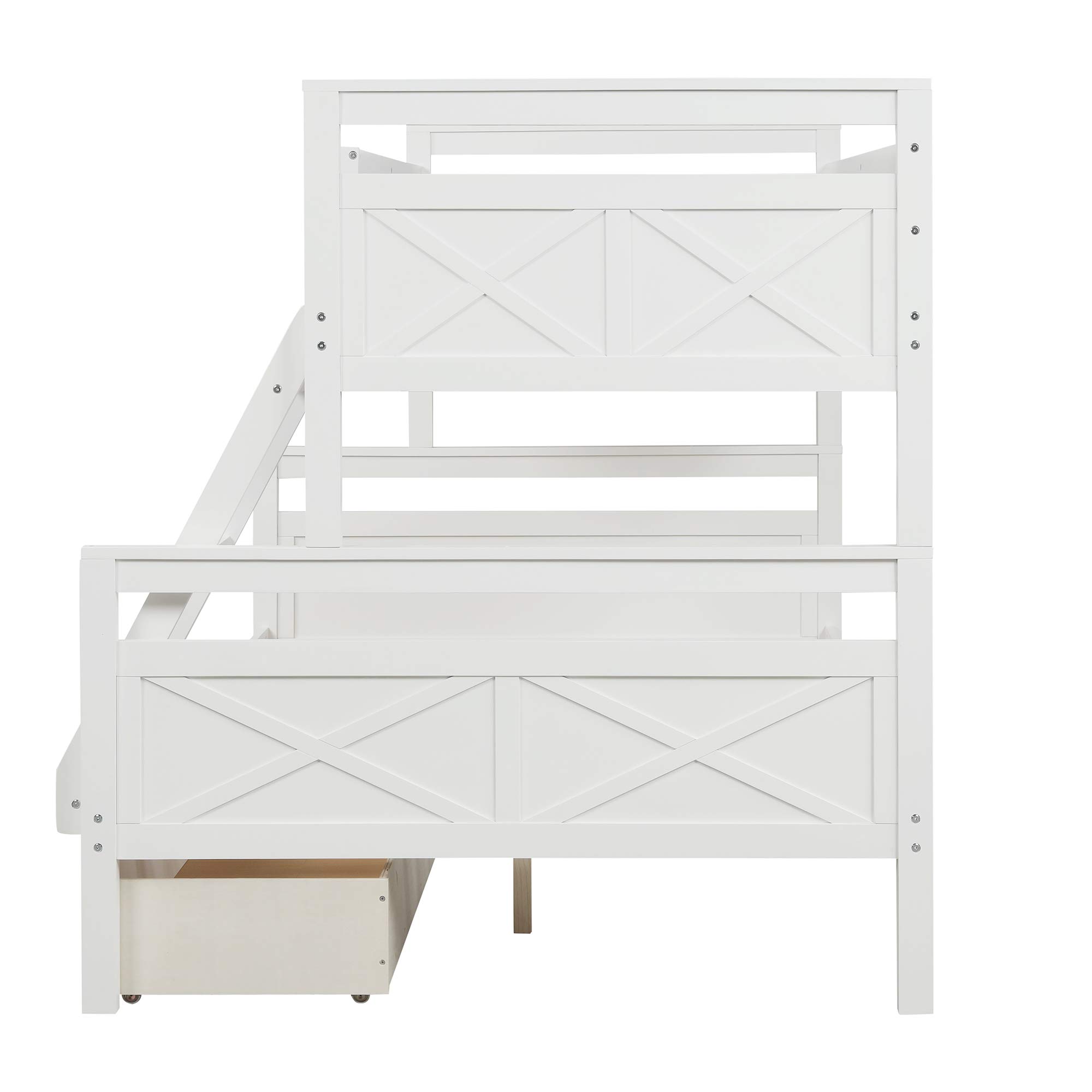 P PURLOVE Twin Over Full Bunk Bed with Storage Drawers & Ladder - Convertible Wooden Bunk Bed Frame for Kids, Teens & Guest Rooms - Space-Saving Solution for Small Bedrooms, Dorms & Vacation Homes