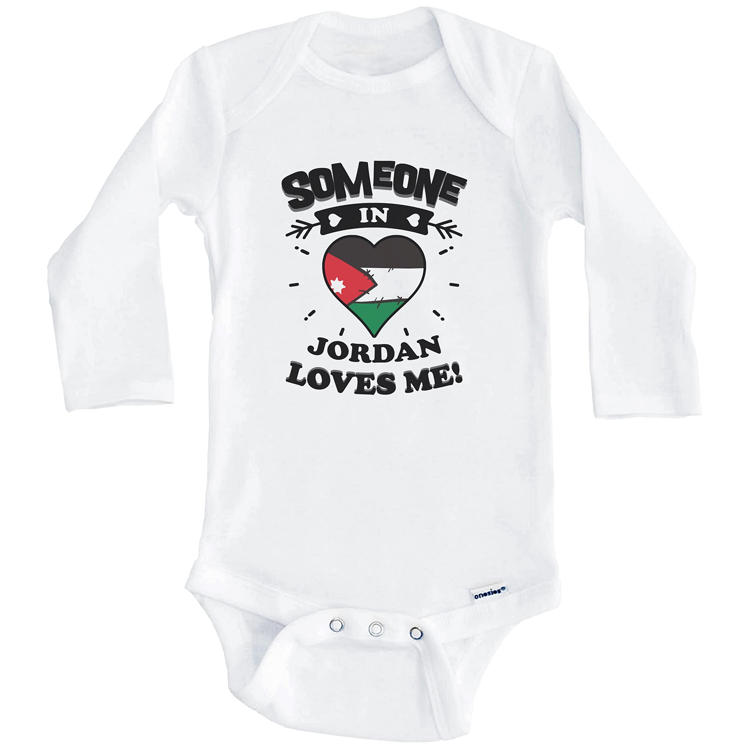 Someone in Jordan Loves Me Jordanian Heart One Piece Baby Bodysuit - Long Sleeve Infant Romper for Newborns & Toddlers - Perfect for Family Photos, Holidays & Special Occasions