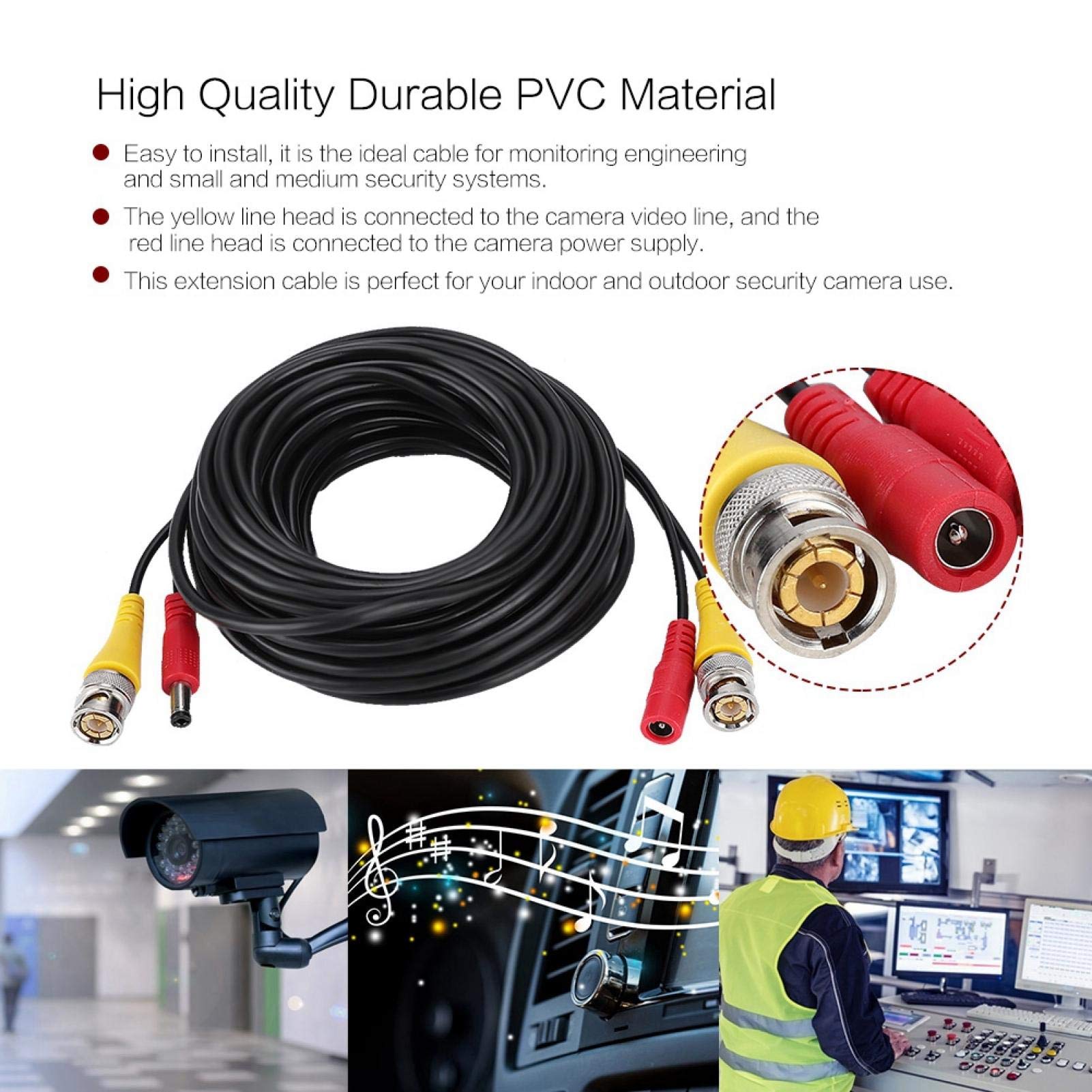 Zetiling 2-in-1 BNC+DC CCTV Cable - 10M Security Camera Power Wire for Surveillance Systems