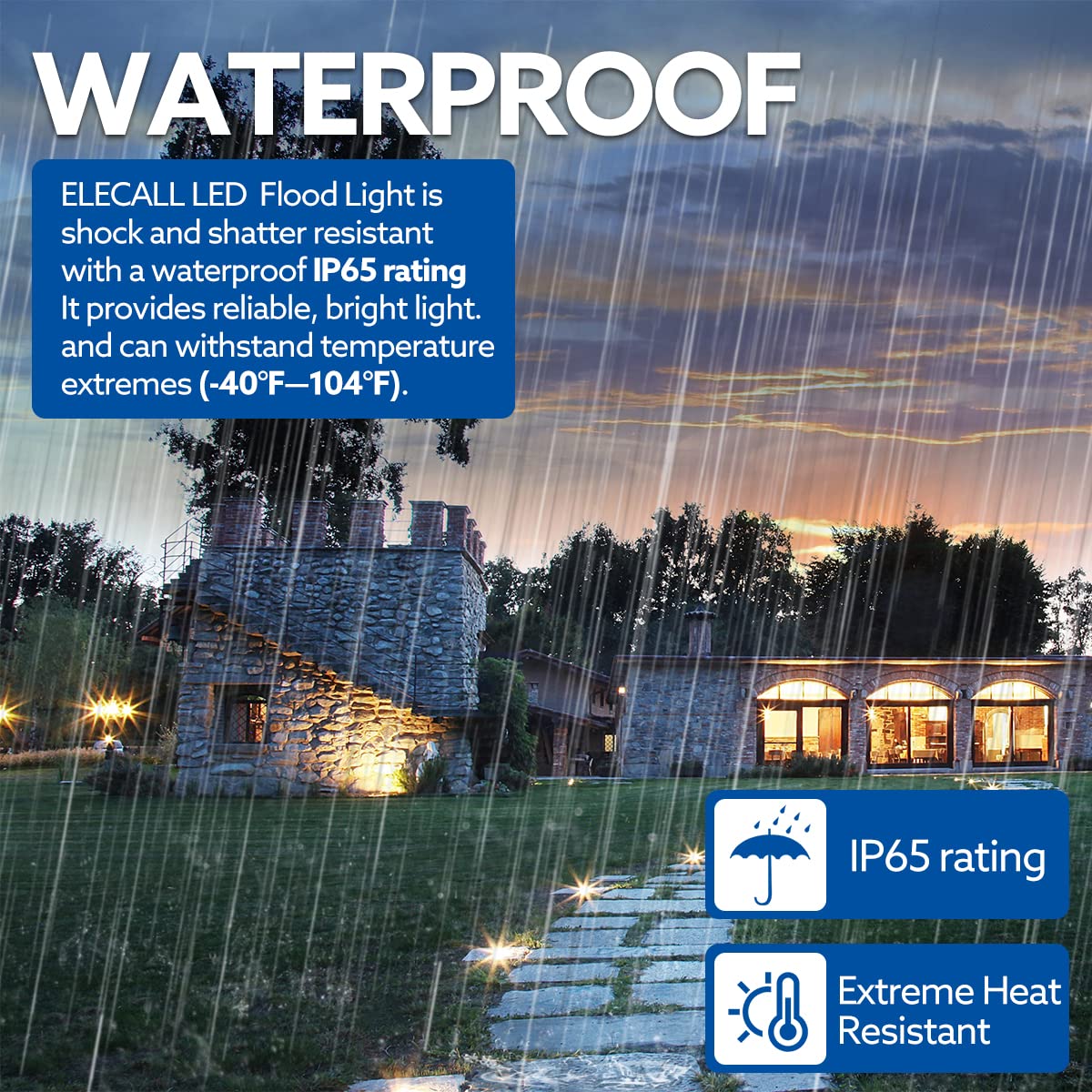 ELECALL 50W LED Flood Light Outdoor, 6500LM 5000K Daylight White, IP65 Waterproof, 130LM/W High Efficiency, 120-277V Wide Voltage, ETL Certified (2-Pack) - Perfect for Yard, Garden, Warehouse, Flag Pole, and Play Area Lighting