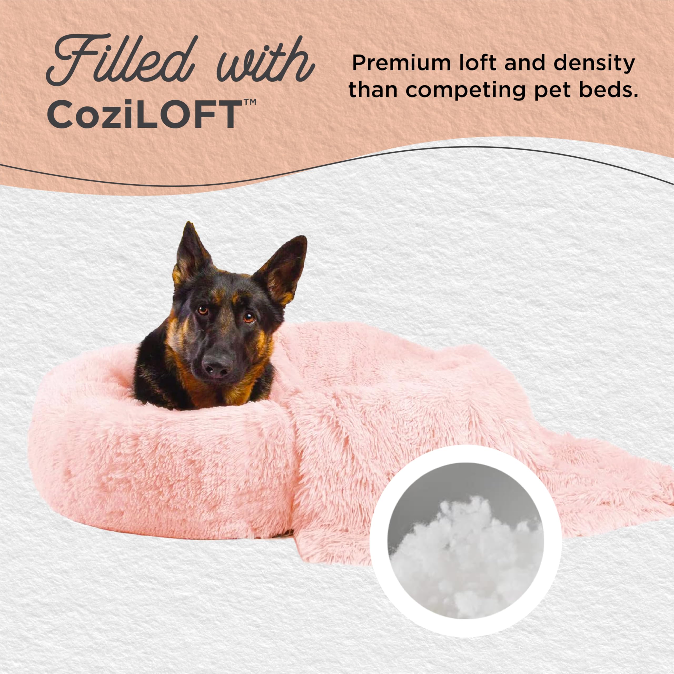 Best Friends by Sheri Bundle Set - Original Calming Shag Donut Cuddler Pet Bed for Cats & Dogs + Soft Cotton Candy Pink Throw Blanket, Large 36