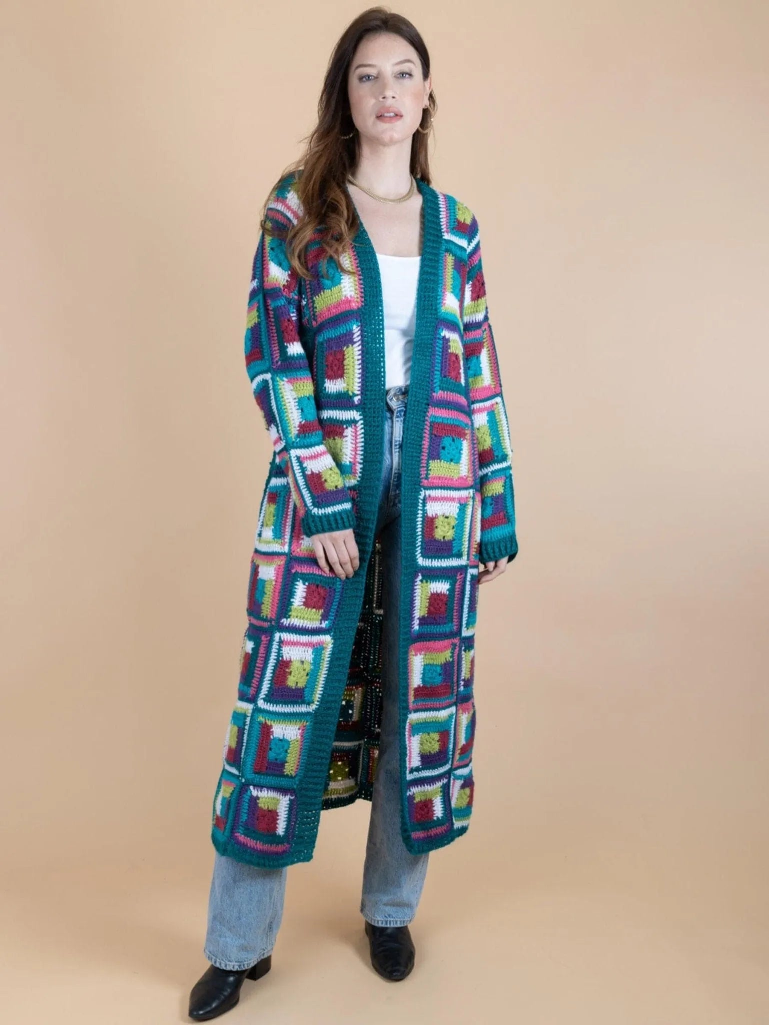 Stylish Crochet Long Cardigan Marrakesh Jacket - Boho Chic Open Front Cover Up for Women - Perfect for Beach, Festival & Casual Outfits