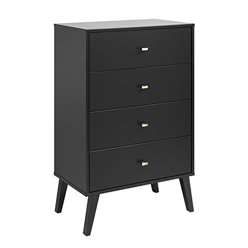 Allora Mid Century Modern 4-Drawer Dresser in Black - Stylish Storage Solution for Bedroom, Living Room or Office Organization