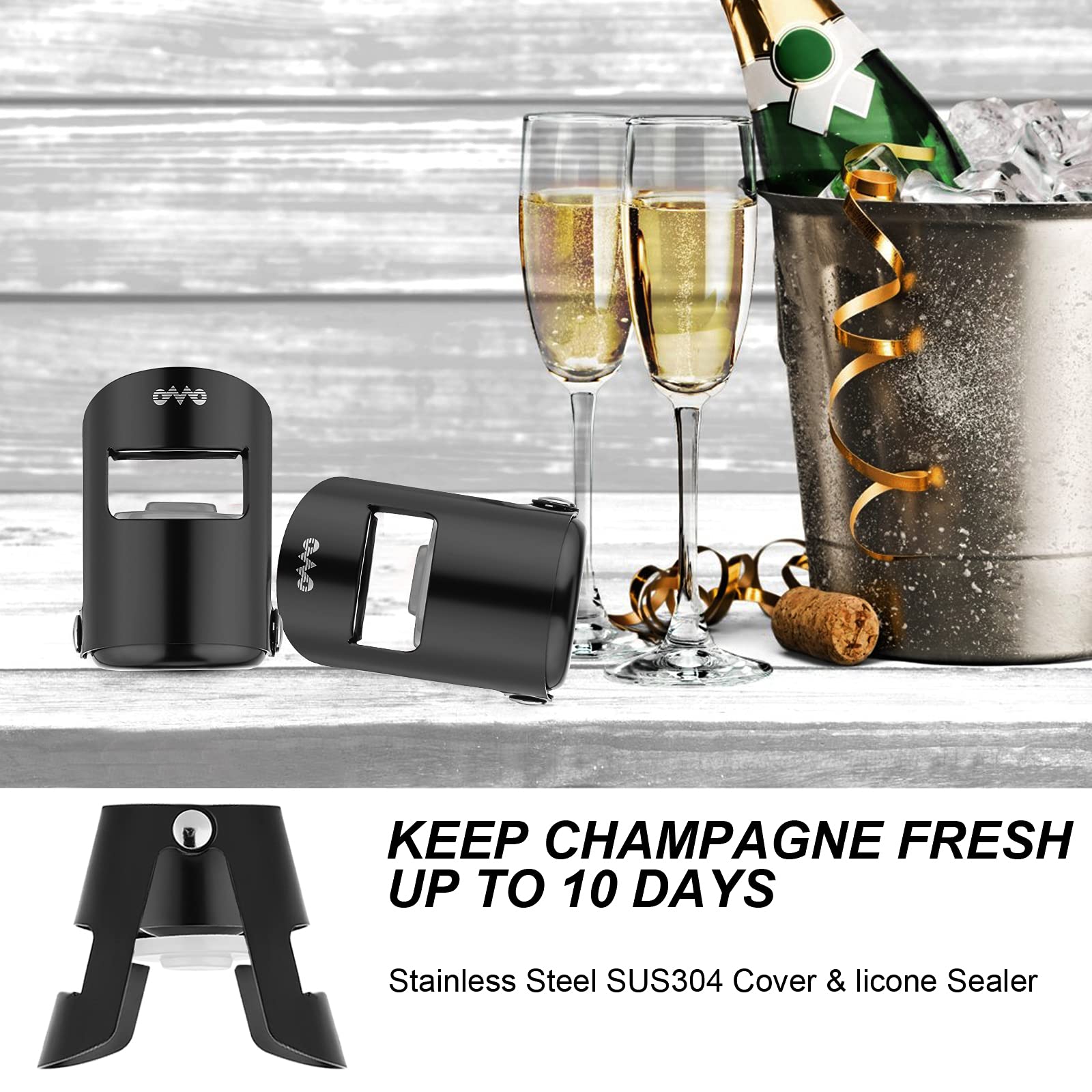 Premium Stainless Steel Champagne Stopper with Food-Grade Silicone - 3 Pack Reusable Vacuum Seal Wine Bottle Plug for Preserving Bubbles | Perfect for Parties, Weddings, Christmas Gifts & Home Entertaining