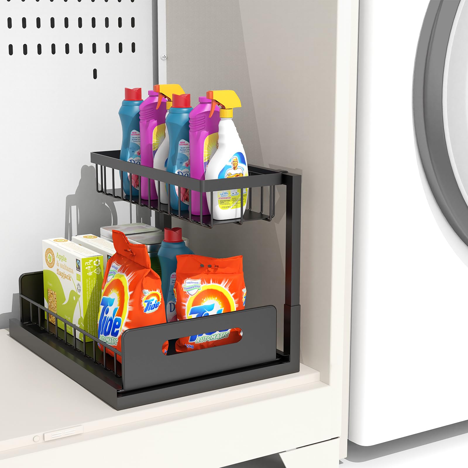 2-Tier Under Sink Organizer - Rustproof Sliding Cabinet Storage Shelf for Kitchen & Bathroom | Space-Saving Solution for Sponges, Cleaners & Toiletries Under Counter